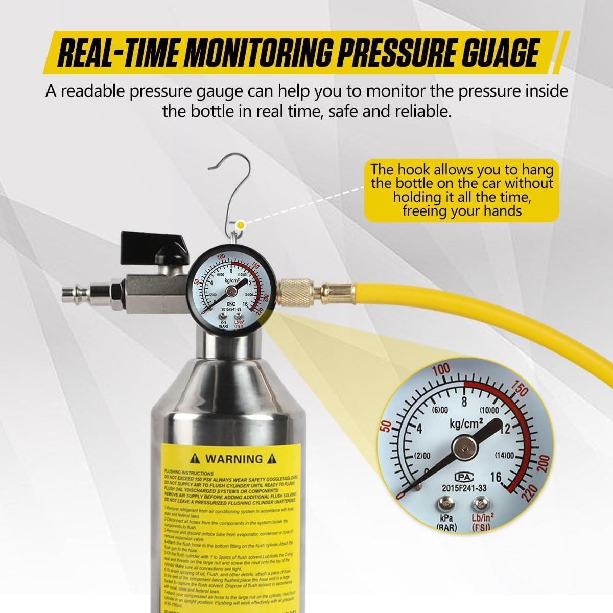 AC Flush Kit Pressure Regulating&Relief Valve AC Cleaner Real-Time Monitoring Pressure Gauge AC Cleaning Kit with Spray Head/Hook & 3.5FT Hose&Fitting for Air Conditioner Pipe, Condenser, Evaporator image number 2