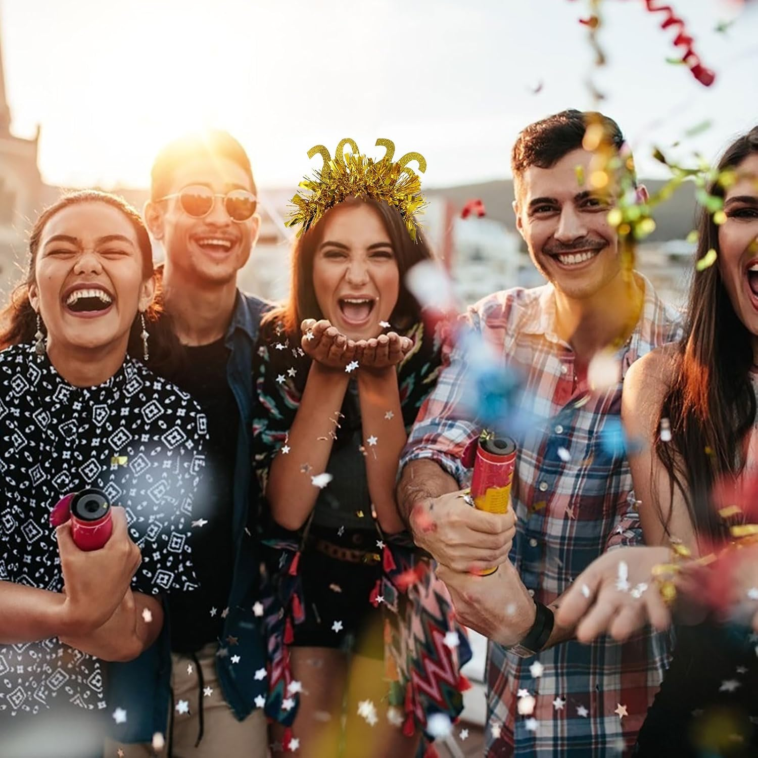 LOGOFUN 2PCS New Year Eve Headband 2026 Tassal Head Boppers for Graduation Festival Party Favors and Hair Accessories - Golden & Silver