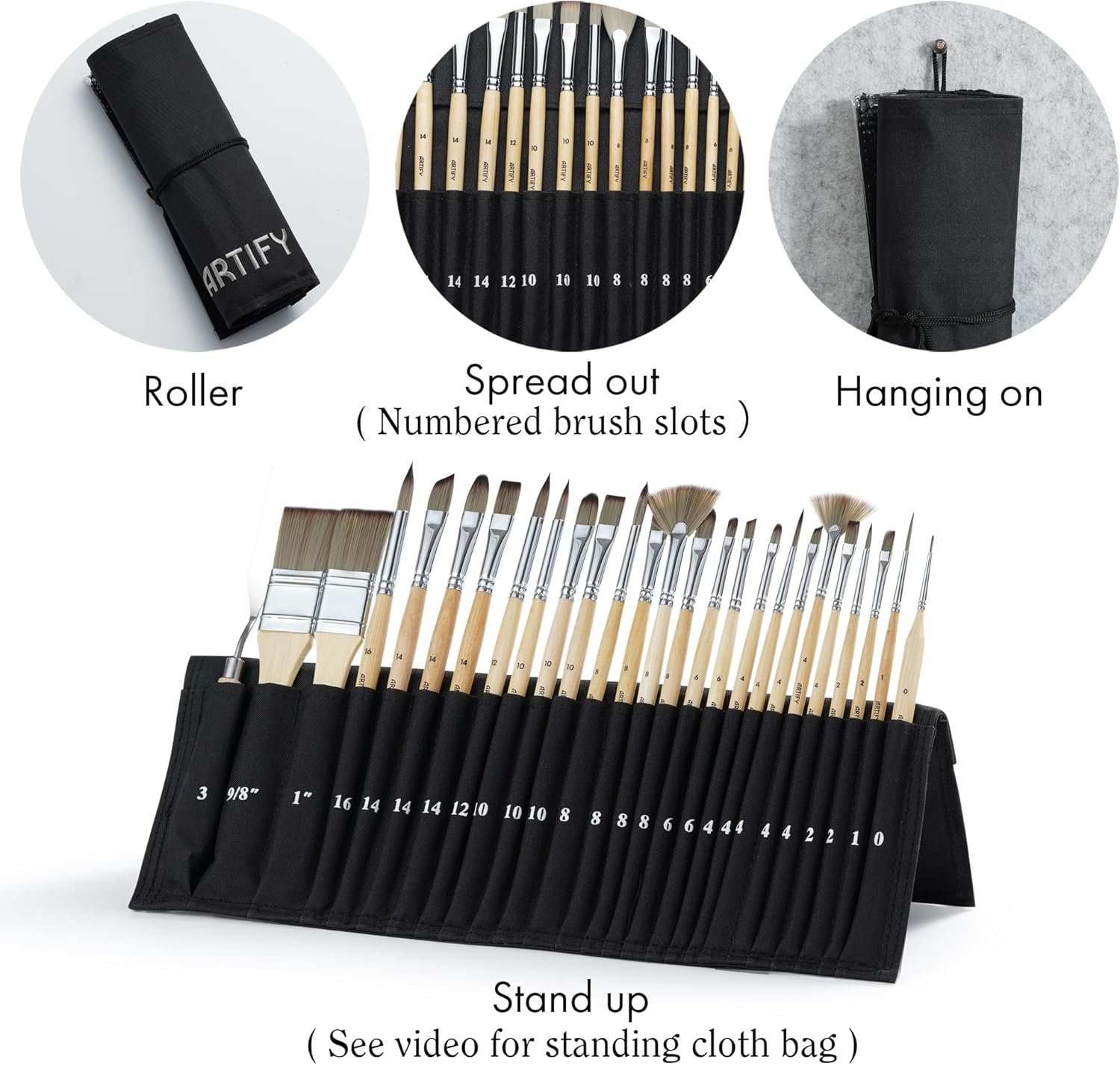 ARTIFY 24 Pcs Paint Brush Set, Expert Series, Enhanced Synthetic Brush Set with Canvas Roll and Palette Knife for Acrylic Oil Watercolor Gouache(Birch) image number 1