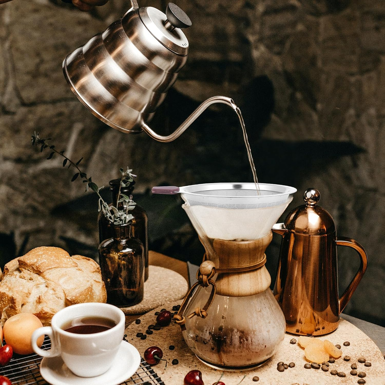 Ipetboom Stainless Steel Coffee Filter Tea Dripper Steel Mesh Cups Home Cafe Shop Use Random Style image number 4