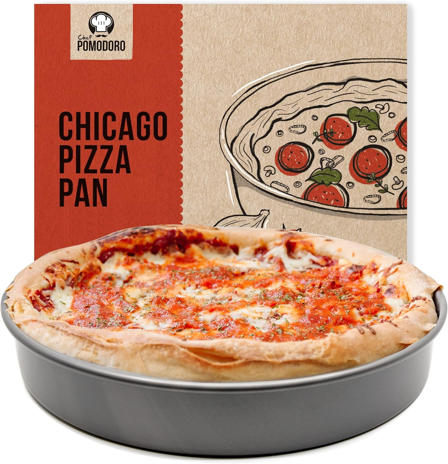 Chef Pomodoro Chicago Deep Dish Pizza Pan 12 Inch, Hard Anodized Aluminum Pizza Pan for Oven, Pre-Seasoned Bakeware Kitchenware, Non-Stick round Pizza Pans (12-Inch) image number 6