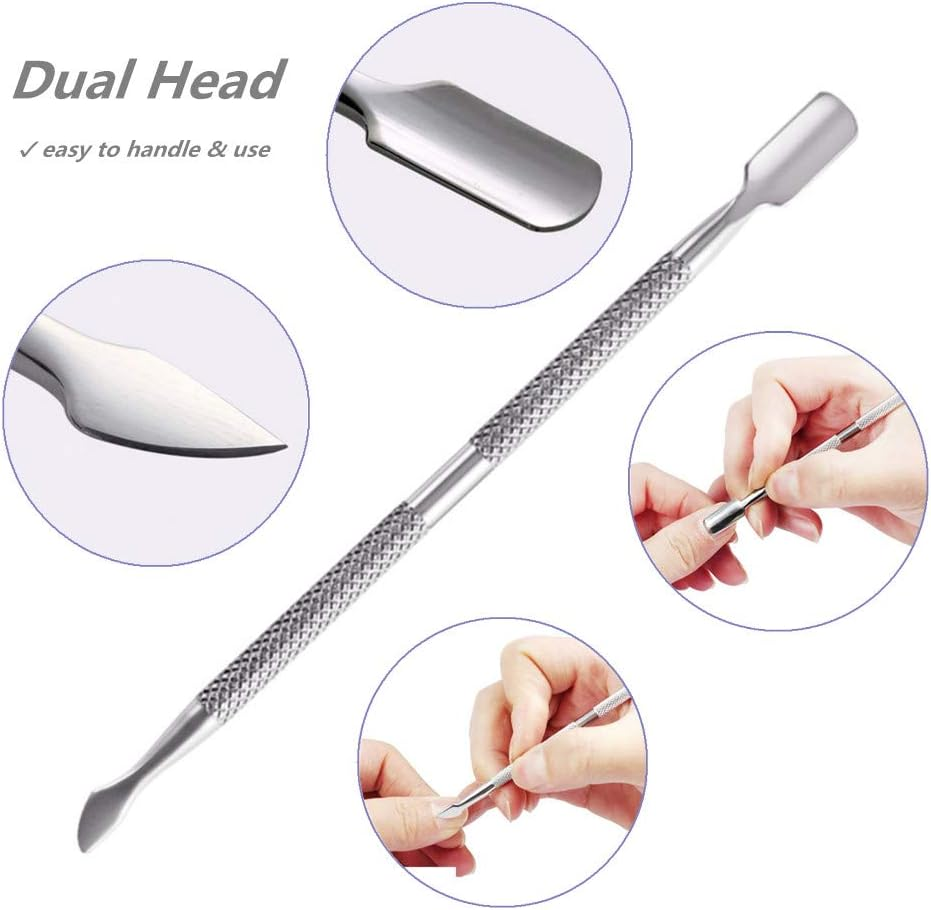 FULINJOY 2PCS Stainless Steel Cuticle Pusher and Cutter, Dual Head Cutter and Trimmer Manicure Tool Set for Fingernail and Toenail image number 2