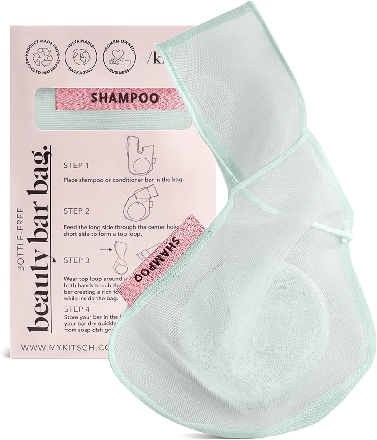 Kitsch Bar Soap Saver Bag - Beauty Bar Soap Bag & Bar Soap Pouch to Preserve Soap Bars | Body Wash, Conditioner & Shampoo Bar Holder | Soap Savers for Bar Soap | Recycled Mesh Soap Bag (Mint) image number 3