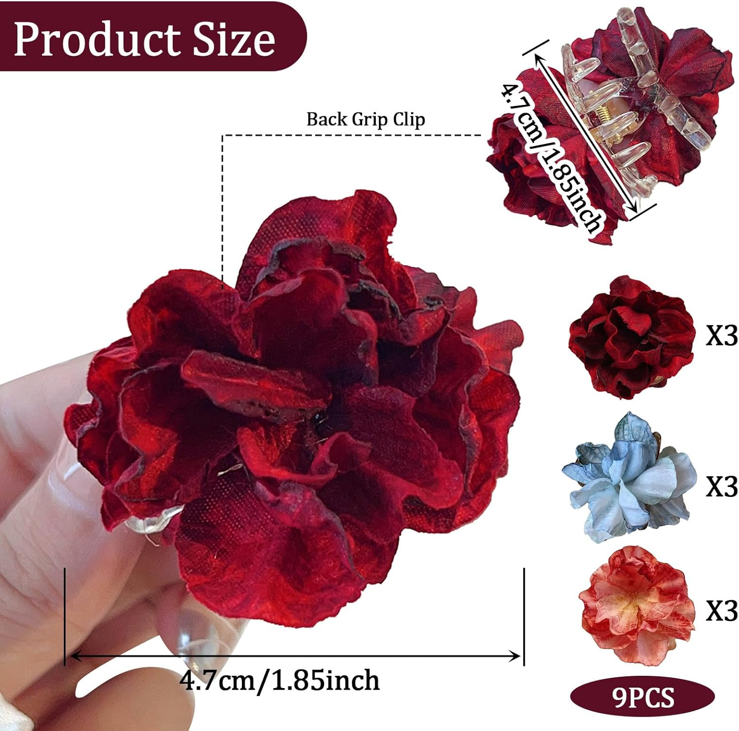 BSITSSS Pack of 9 Flower Hair Clips, Flower Roses, Flower Hair Clip, Hair Accessories, Flower Hair Clip for Girls and Women, Wedding, Beach, Party, Pool, Holiday image number 3