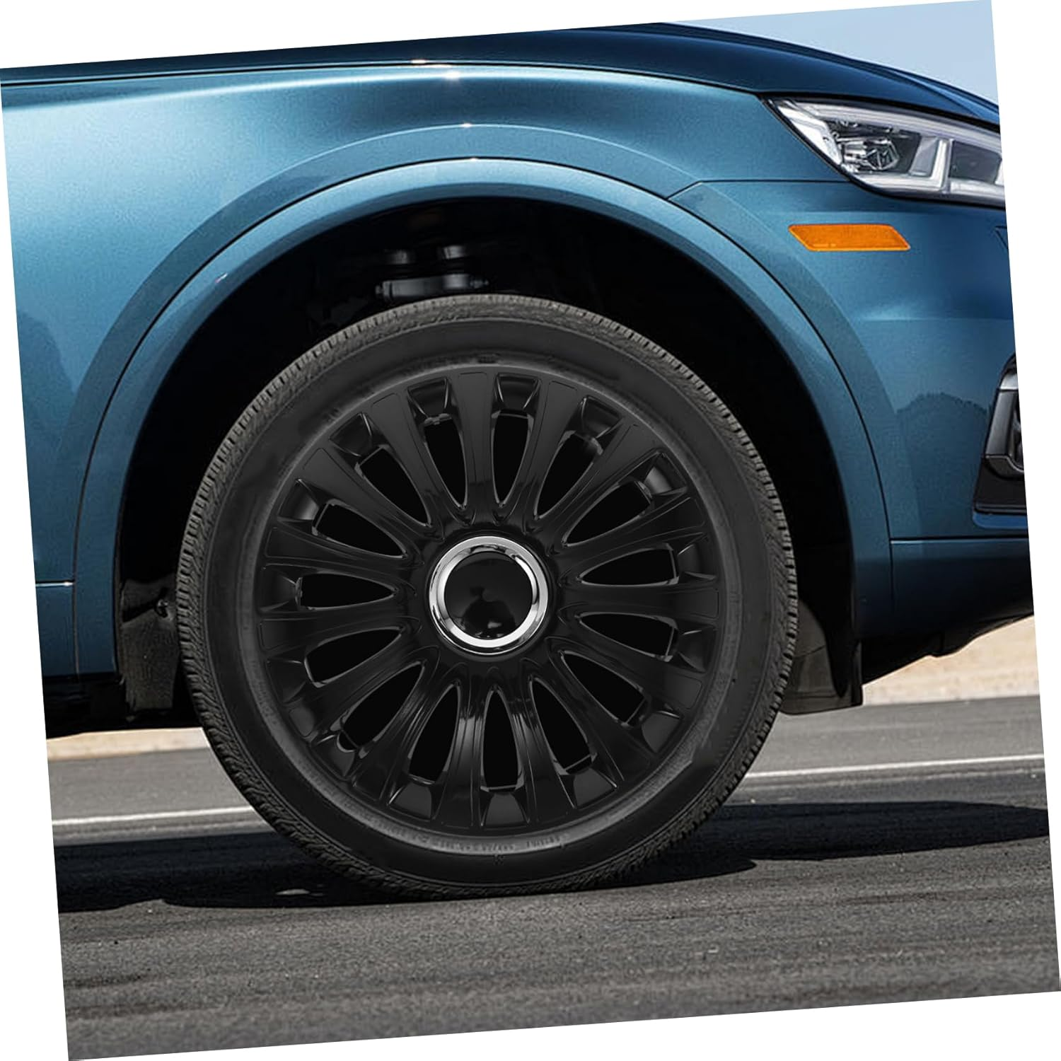 SWOOMEY Universal 14 Inch Wheel Hub Cover Vehicle Hubcap Protective Wheel Cover for Cars and Trucks Full Black Finish Suitable For