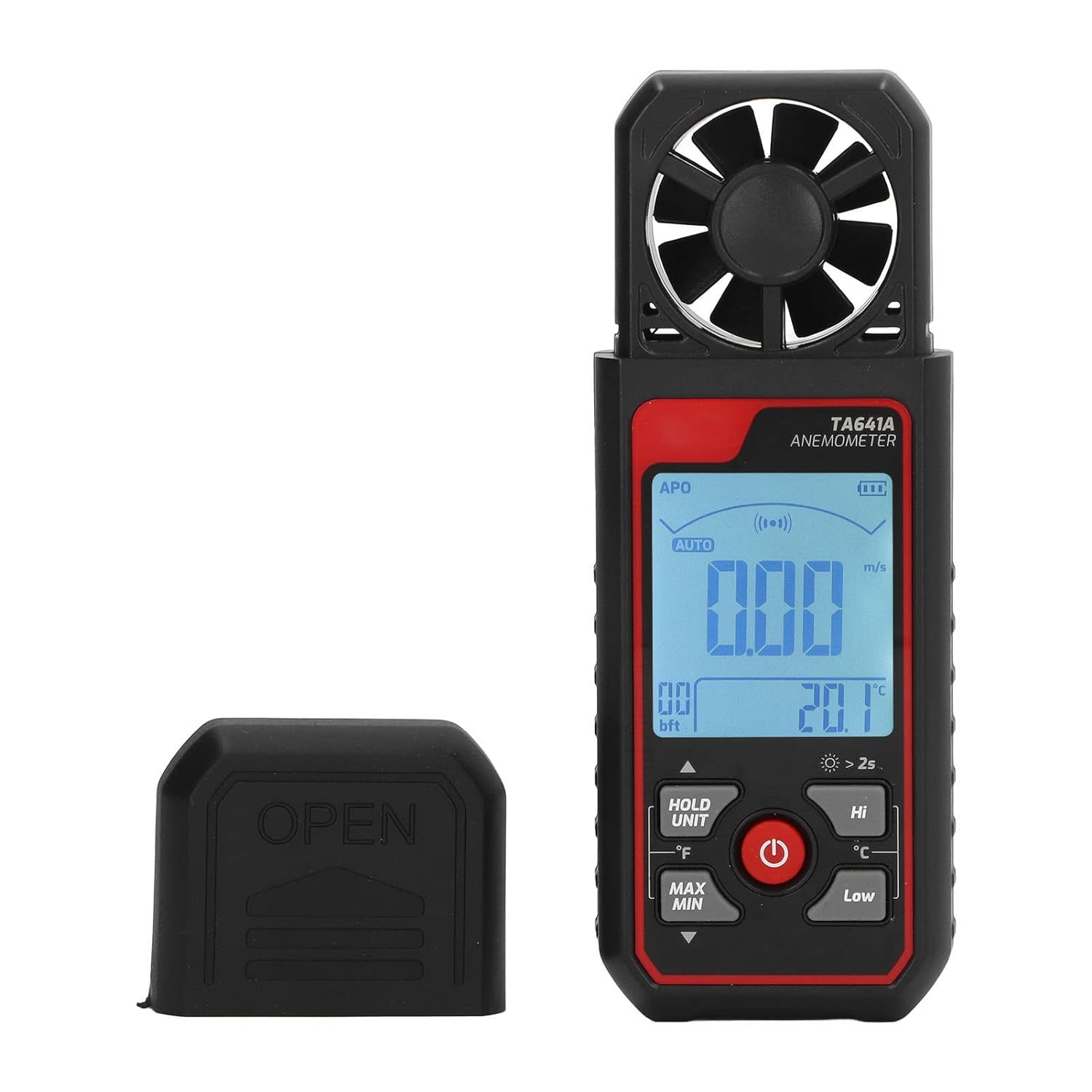 Handheld Anemometer, Handheld Digital Wind Speed Meter Gauge Air Flow Velocity Tester, 0.06 to 30.0M/S 8 Blades High Accuracy with 4 Digit Display for Measuring Wind Speed