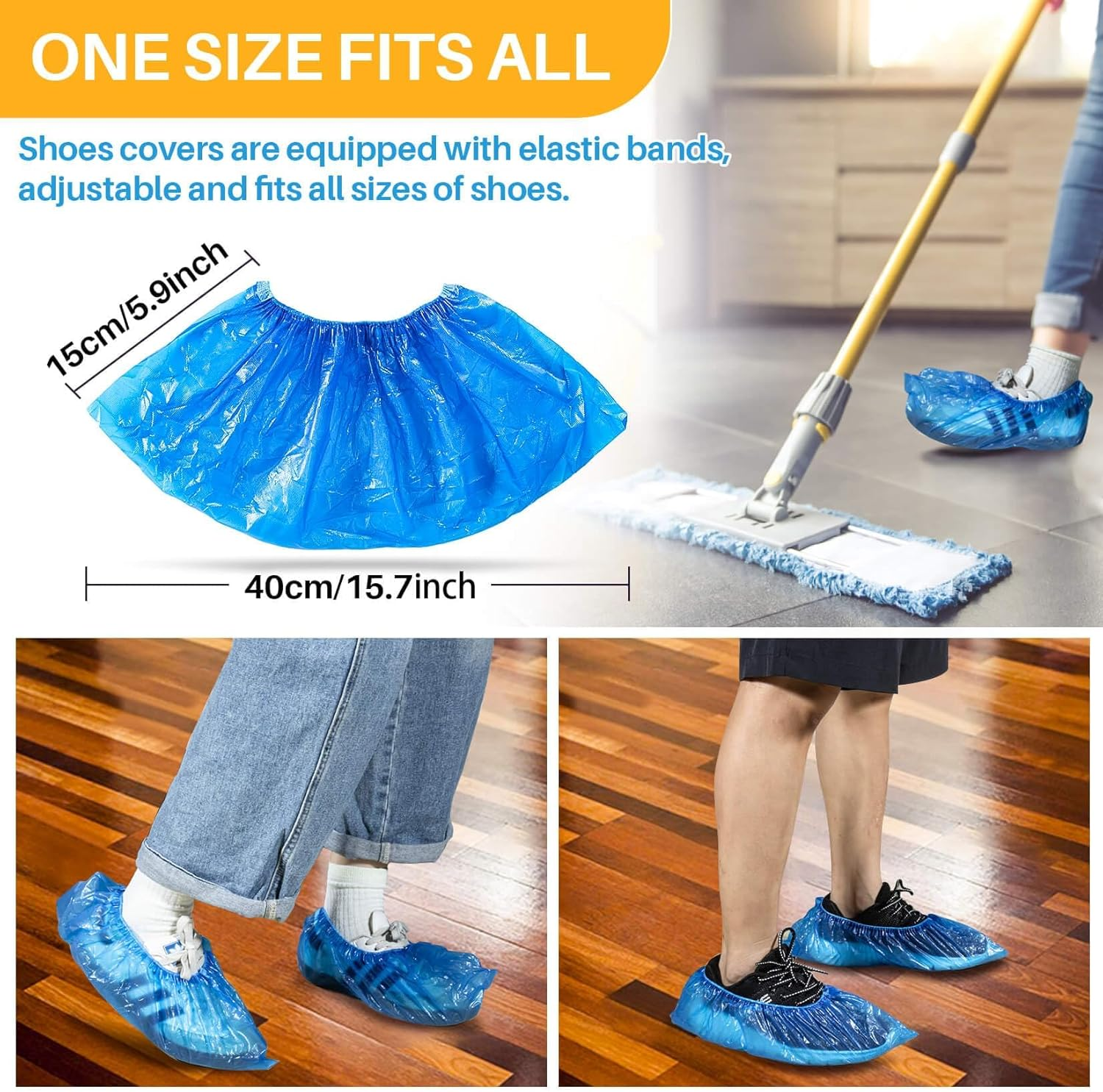 60 Pack (30 Pairs) Shoe Covers - Boot Covers Plastic Disposable Waterproof Shoe Covers for Men and Women Fits All Sizes of Shoes for House Cleaning image number 3