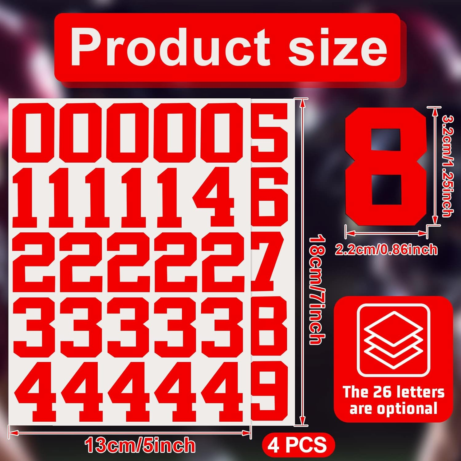 Epakh 102 Pcs Baseball Numbers Sticker 1.25 Inch Vinyl White Sports Helmet Numbers Decals Self Adhesive Stickers for Baseball, Hockey, Football, Lacrosse, Batting (Red) image number 1