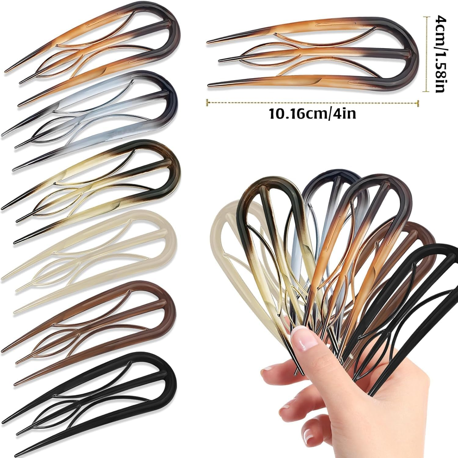 6Pcs U Shaped Hair Pins French Twist Forks - Retro Internal Teeth Clips and Sticks for Styling image number 6