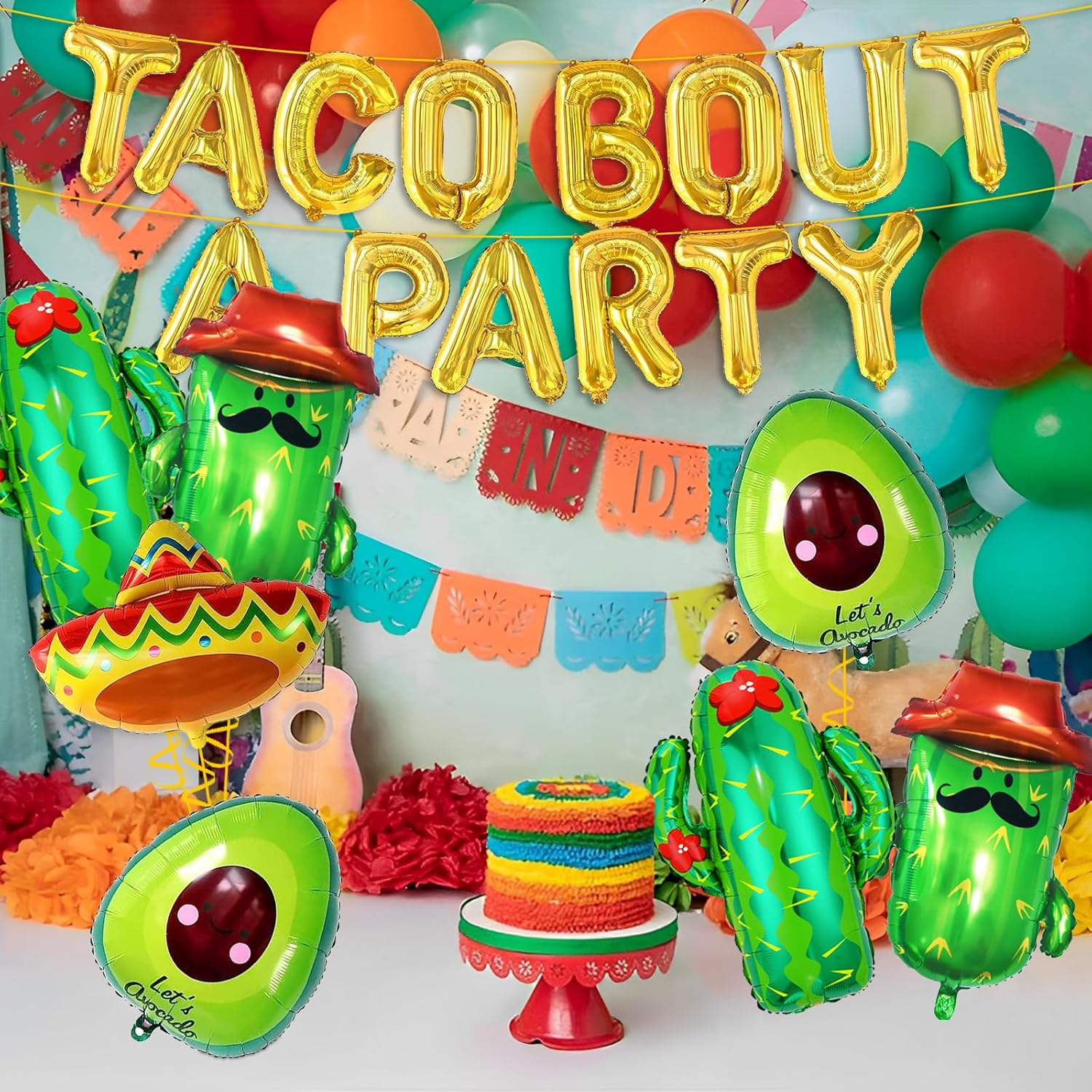 Big Taco Party Decorations Set, 24Pcs Fiesta Decorations with Mexican Balloons, Cactus, Avocado, Sombrero, Donkey Balloons for Cinco De Mayo - Taco Bout a Party image number 3