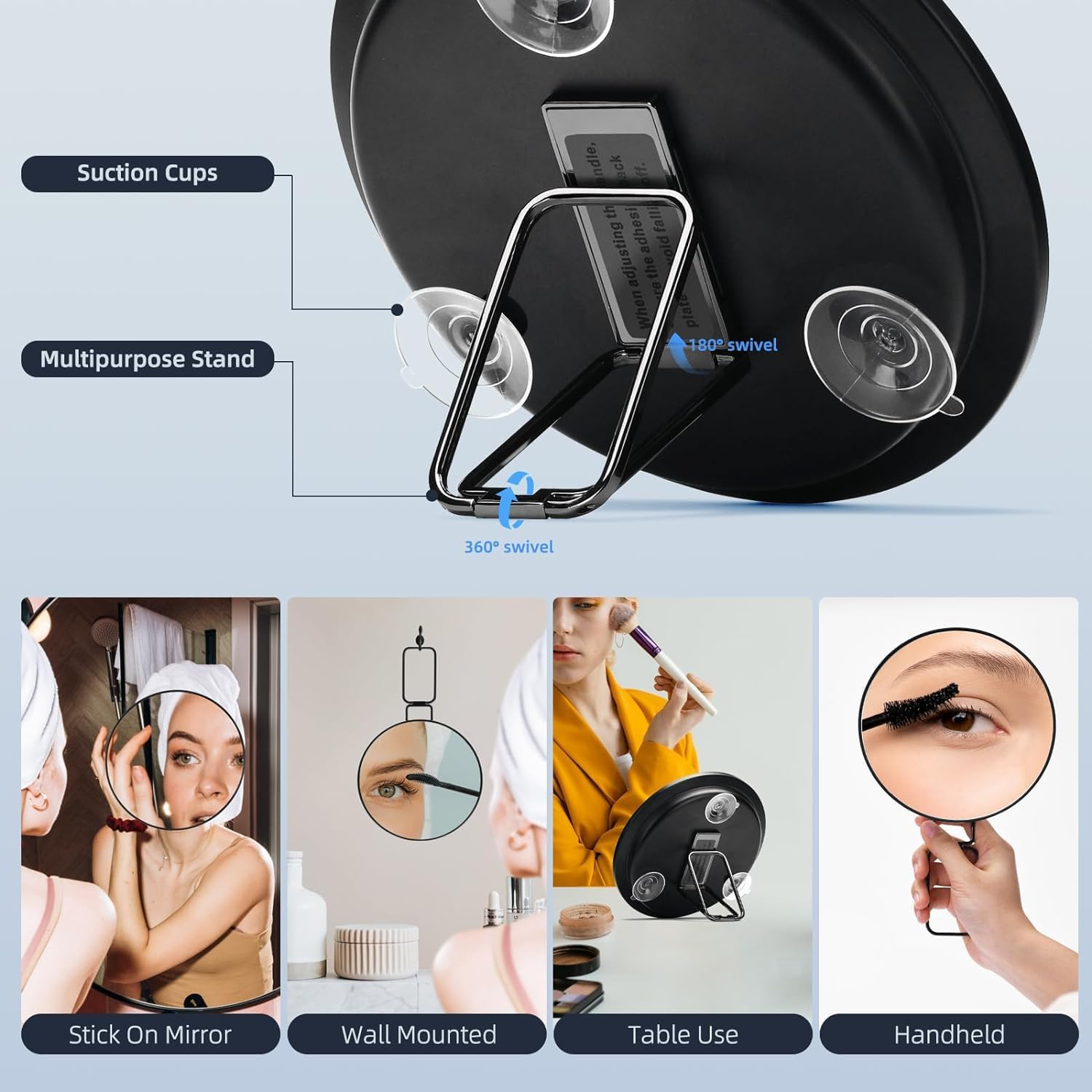 30X Magnifying Mirror - 6 Inch Large Makeup Mirror with 30X Magnification, Compact round Travel Mirror with Handle and 3 Suction Cups, 360&deg; Adjustable Stand image number 3