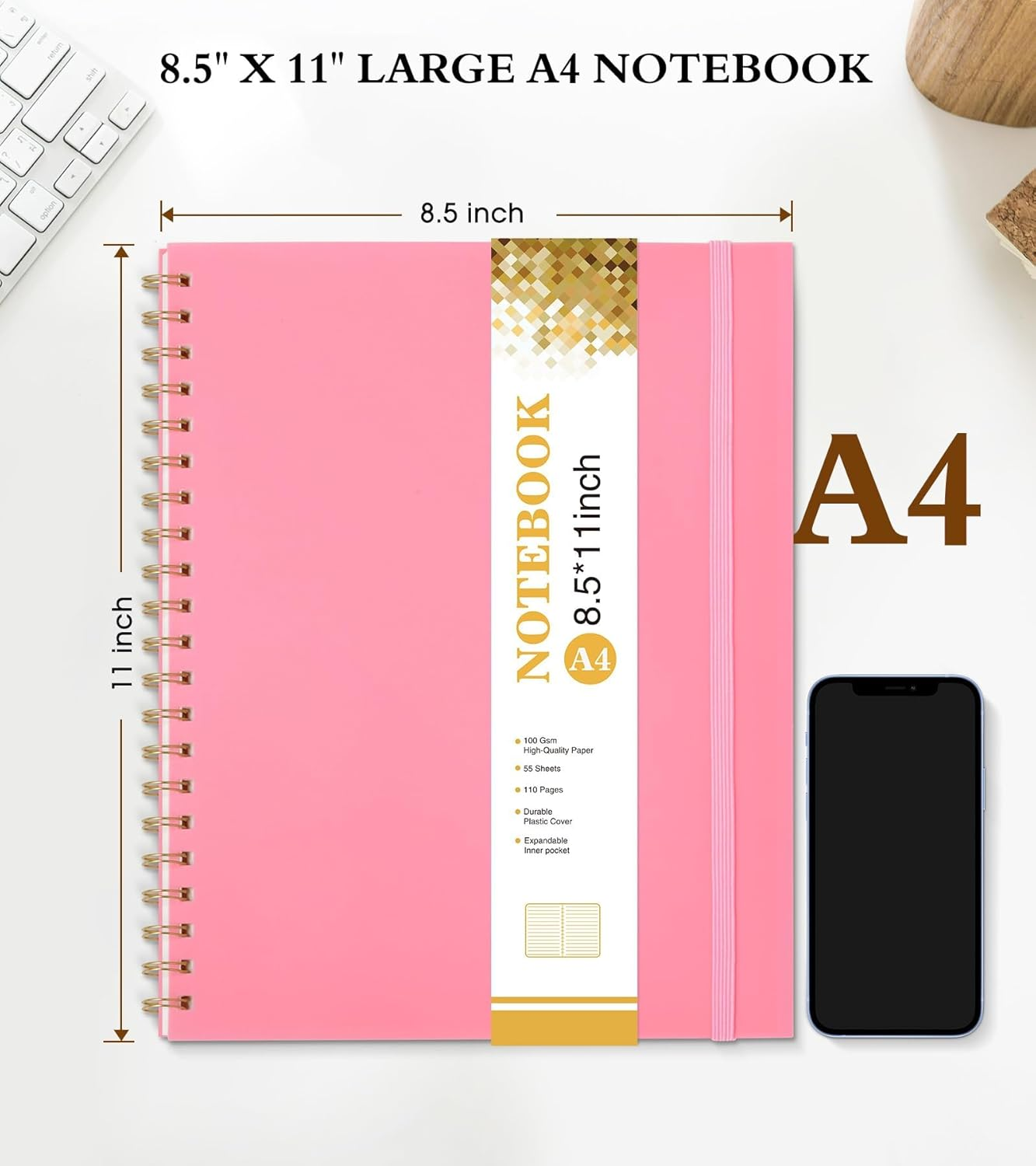 Gemuity A4 Spiral Notebook 8.5 X 11 Inch &ndash; 110 Pages 100 GSM High-Quality Paper, with Transparent Ruler, Durable Plastic Cover & Expandable Inner Pocket for Study/Office Use - Black image number 6