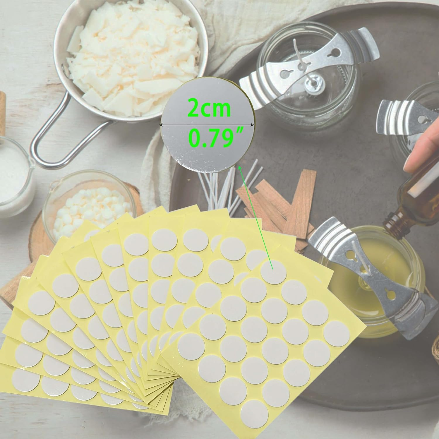 480PCS Candle Wick Stickers, White, Heat Resistant, Double-Sided, Self-Adhesive, Indoor Use, Candle Making Supplies