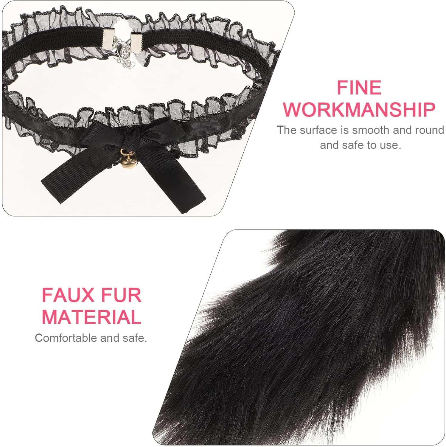 6Pcs Anal Plug Tail, Furry Fox Tail Plug Animal Ear Headband Collar Chest Clip Ball, Anal Plug Role-Playing Costume Set, Sex Toy (Black) image number 2