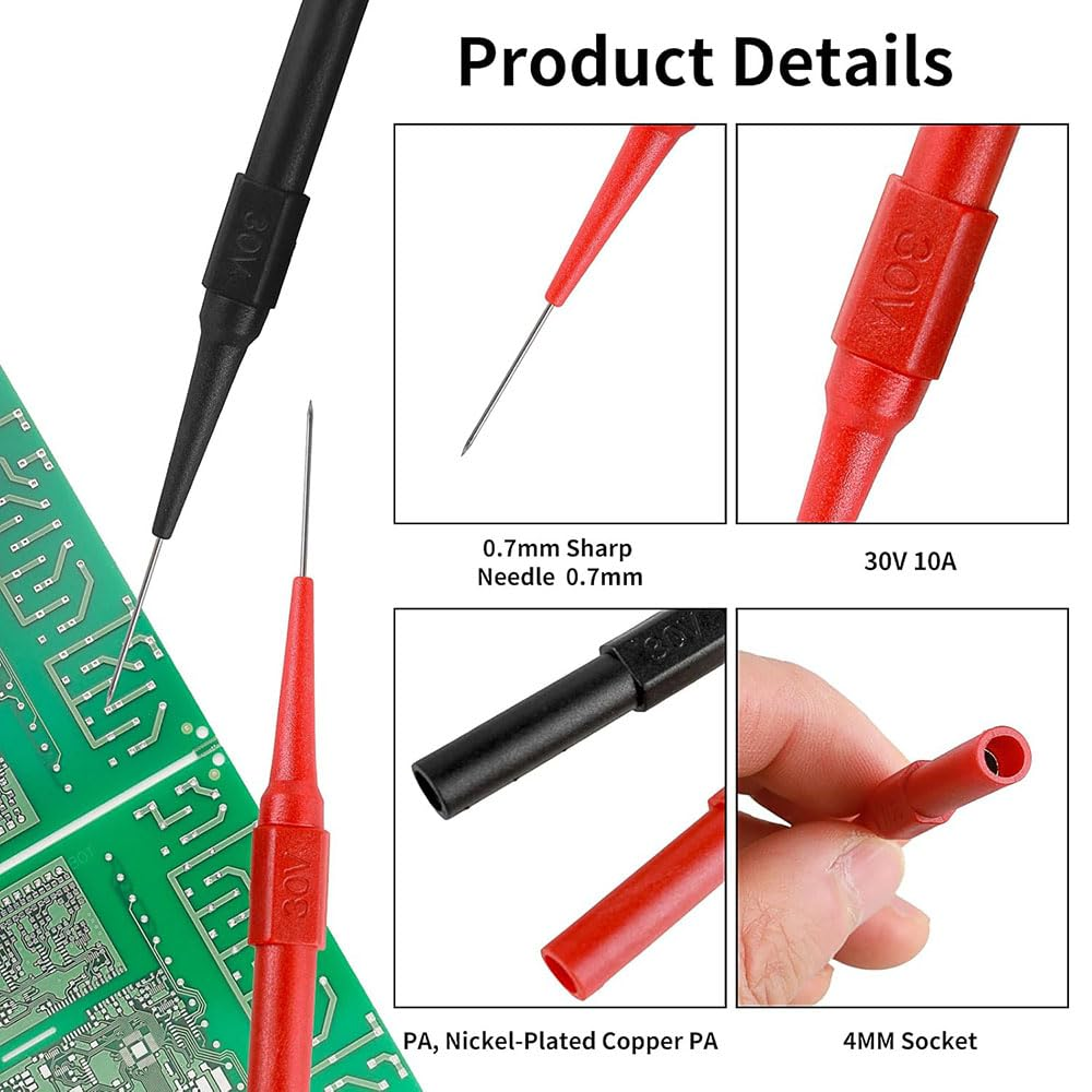 Multimeter Probes Kit,10 Pcs Needle Test Probes with 0.7Mm Insulation Pins, Non Destructive Wire Piercing for Automotive and Electronics Durable Multimeter Probe Set (Safe and Precise) image number 3