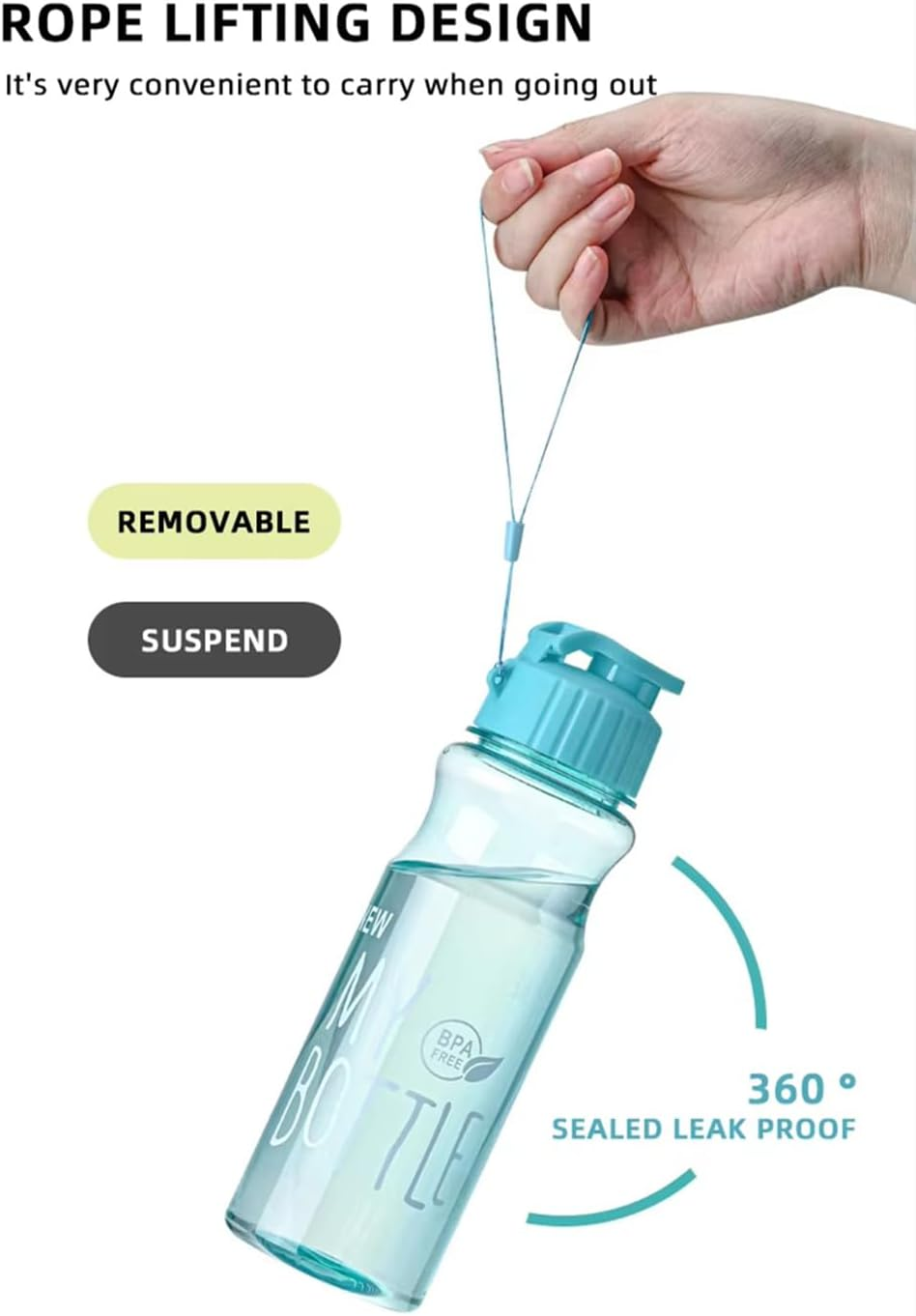 Water Bottles, 550Ml Sports Water Bottle, Shaker Bottle, Reusable Drinking Bottle with Flip Top Lids & Lanyards, Leakproof, BPA Free for Classrooms Gym Outdoor Sports Travel image number 4