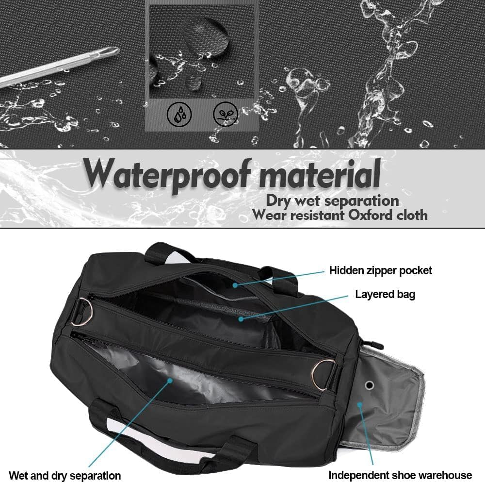 Gym Bag for Men/Women, Duffle Waterproof Bag with Shoes Compartment & Wet Pocket, Sports Swimming Bag, Travel Carry on Duffels Bag for Airplanes, Rugged Materials/Zippers (Black) - Pink image number 3