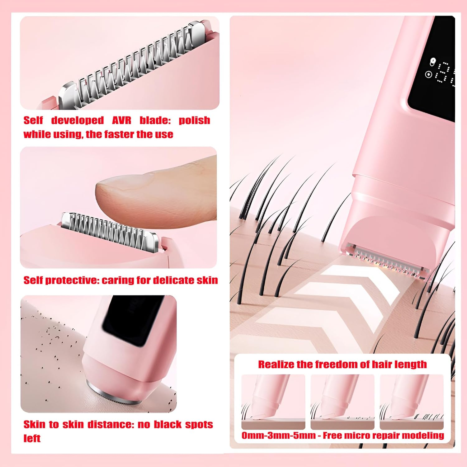 2 In1 Bikini Trimmer for Women Dual Head Electric Shaver Women USB Cordless Epilator Hair Removal for Women Waterproof Dry and Wet Use Lady Shaver Suitable for Body,Face,Armpits,Legs,Arm,Bikini(Pink) image number 1