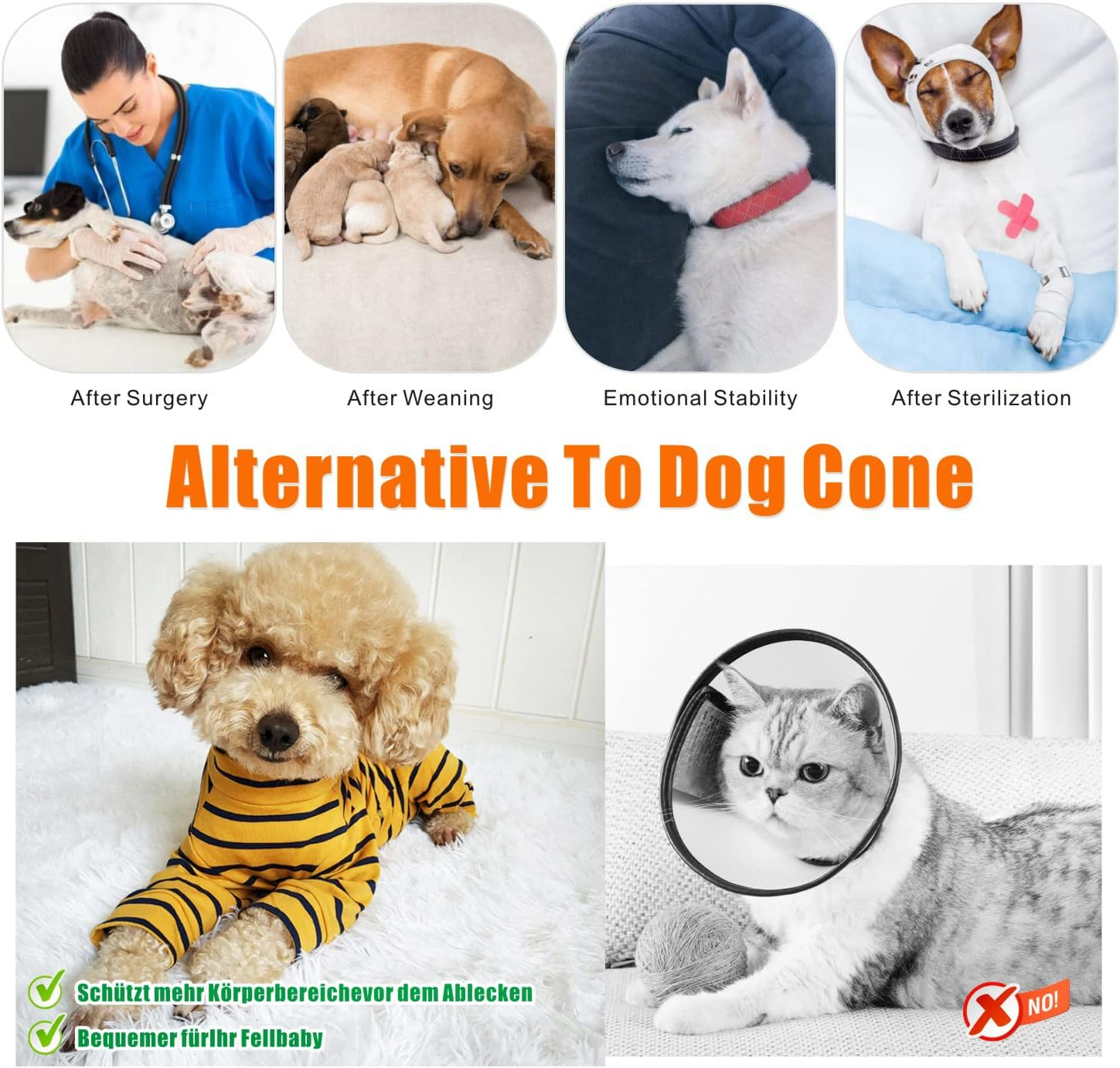 Dolahovy Dog Recovery Suit, Pet Surgery Suit, Puppy Recovery Suit, Dog Surgical One-Piece for Female, Male, Small, Medium, Dogs, Cats (XL, Yellow) image number 7