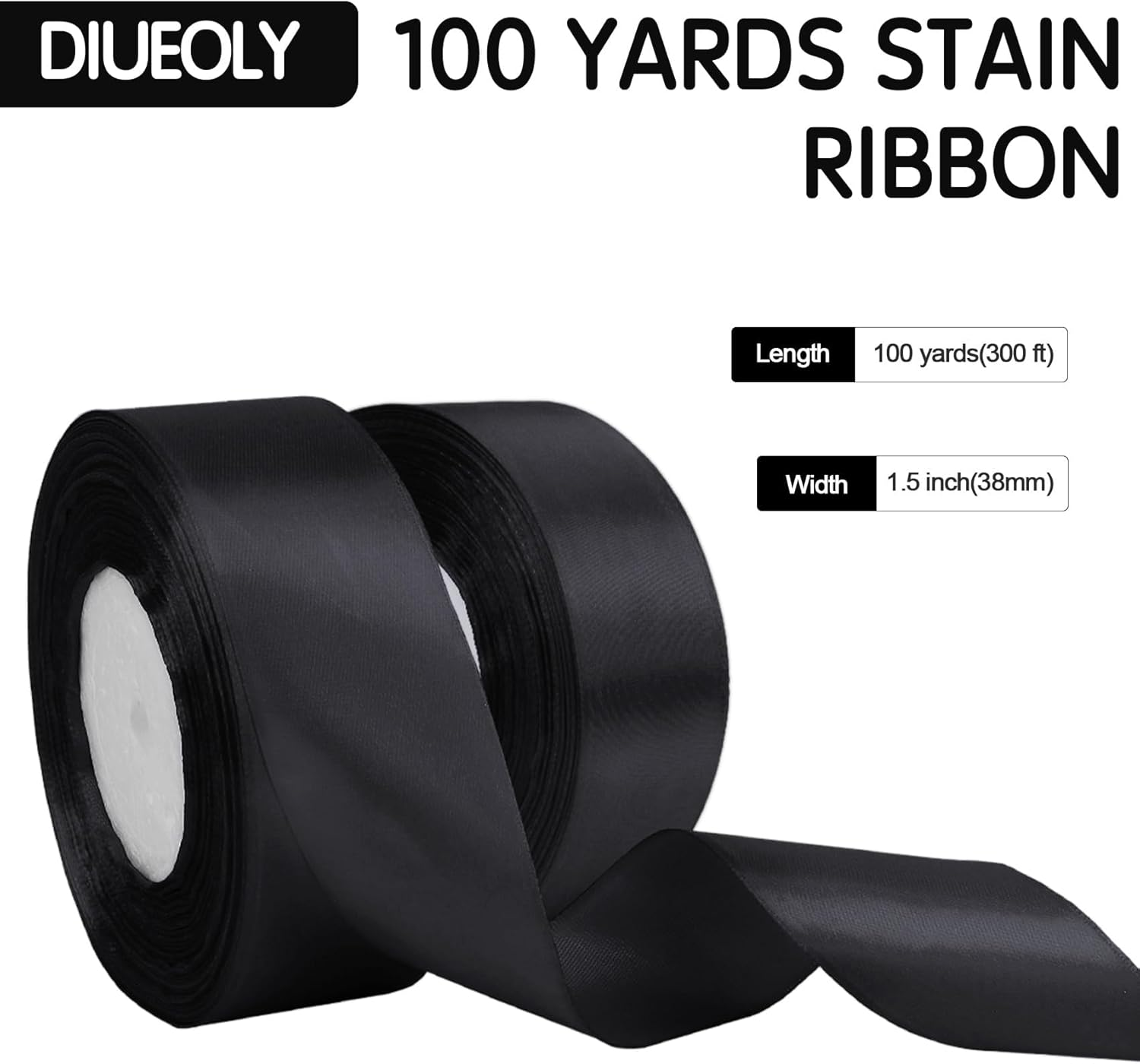 Black Ribbon for Gift Wrapping Ribbons for Crafts Ribbon for Flower Bouquet 100 Yards 1 1/2 Inch Black Ribbon for Gift Wrapping, Graduation Gifts Satin Ribbon, Wide Ribbon for Flower Bouquet, Black Silk Bow Ribbons Halloween Decorations - Green image number 2