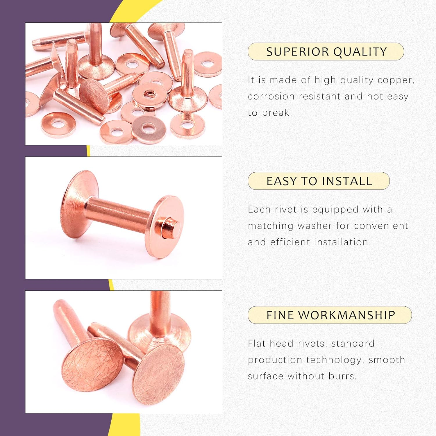 (10X3.3X14) - Swpeet 50Pcs 10 3.3 14Mm Copper Rivet and Burrs Assortment Kit, DIY Leather Kit for Belts Wallets Collars Leather Products Craft Makingbelts Wallets Collars Leather DIY Craft Supplies