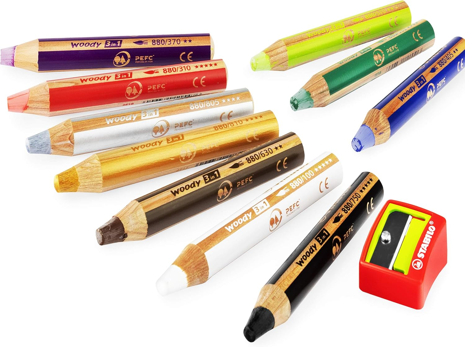 STABILO Woody 3 in 1 Jumbo Colouring Pencils - Limited Edition Gold and Silver Set - Includes Sharpener - Pack of 10 image number 3