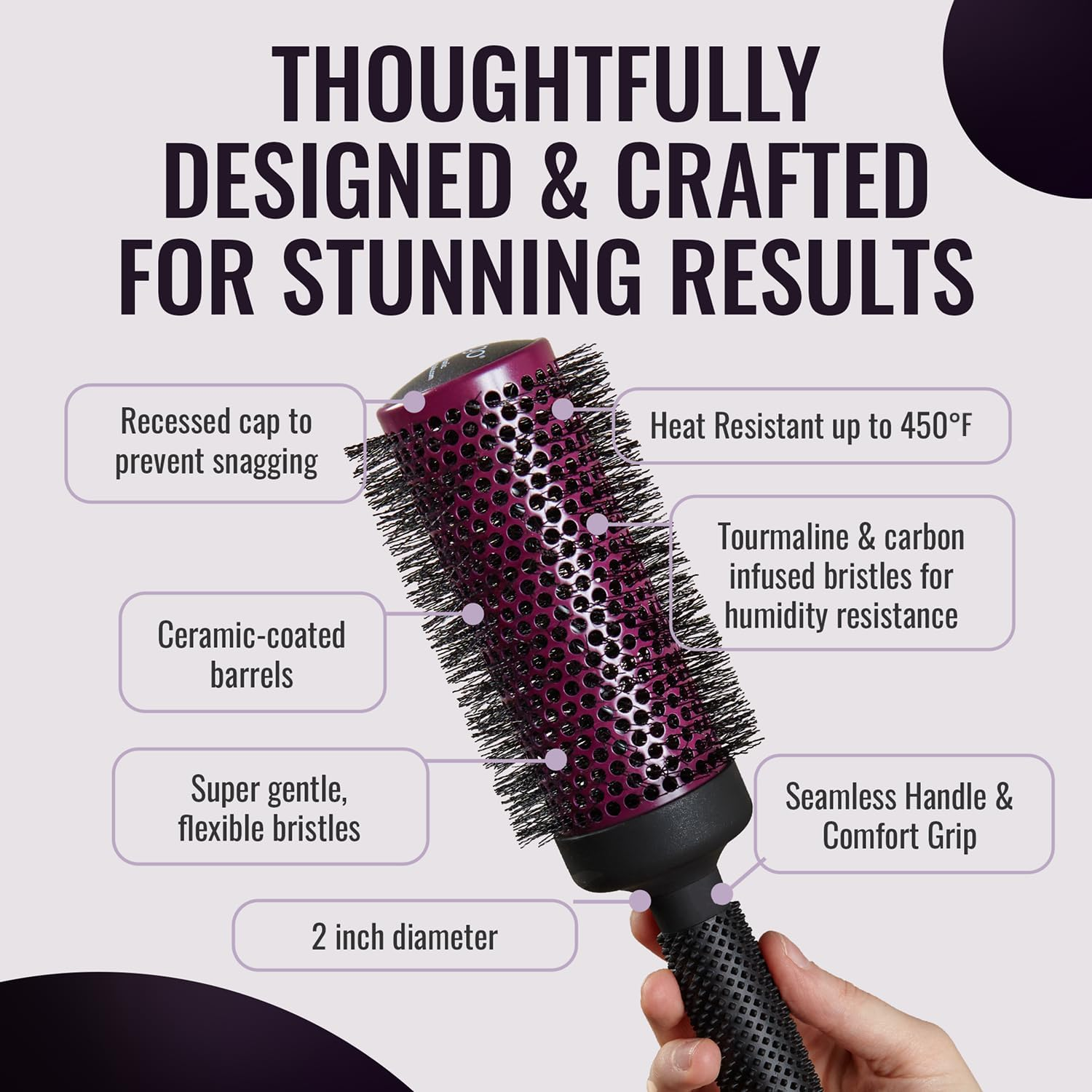Ergo Super Gentle round Brush for Blow Out - Salon Quality Hair Styling for Women - Roller for Wet and Dry Hair - Volumizing Care Blowout - ERG53: 2" image number 2