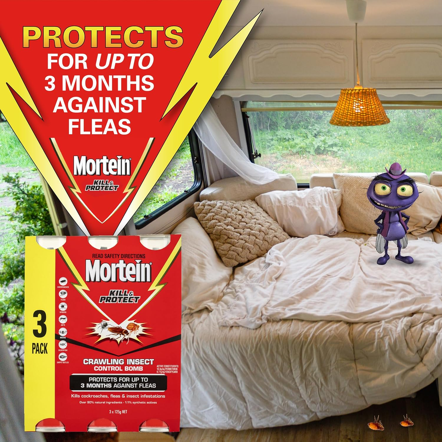 Mortein Powergard Flea & Crawling Control Bomb 125 G (Pack of 3) image number 2