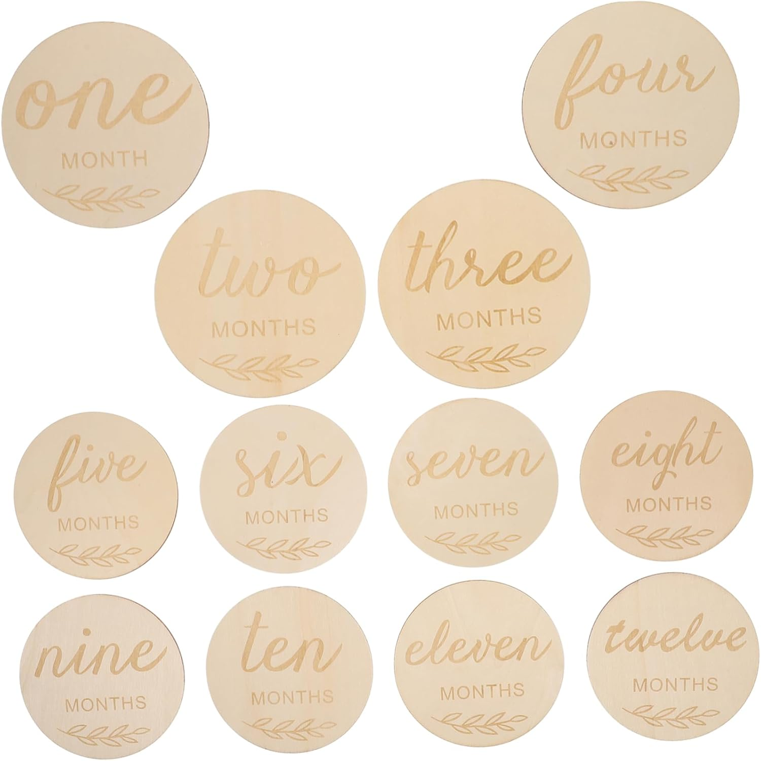 Operitacx 12Pcs Wooden Milestone Discs Monthly Growth Photo Cards Unisex Announcement Decor for Newborns and Parents Keepsake Gift