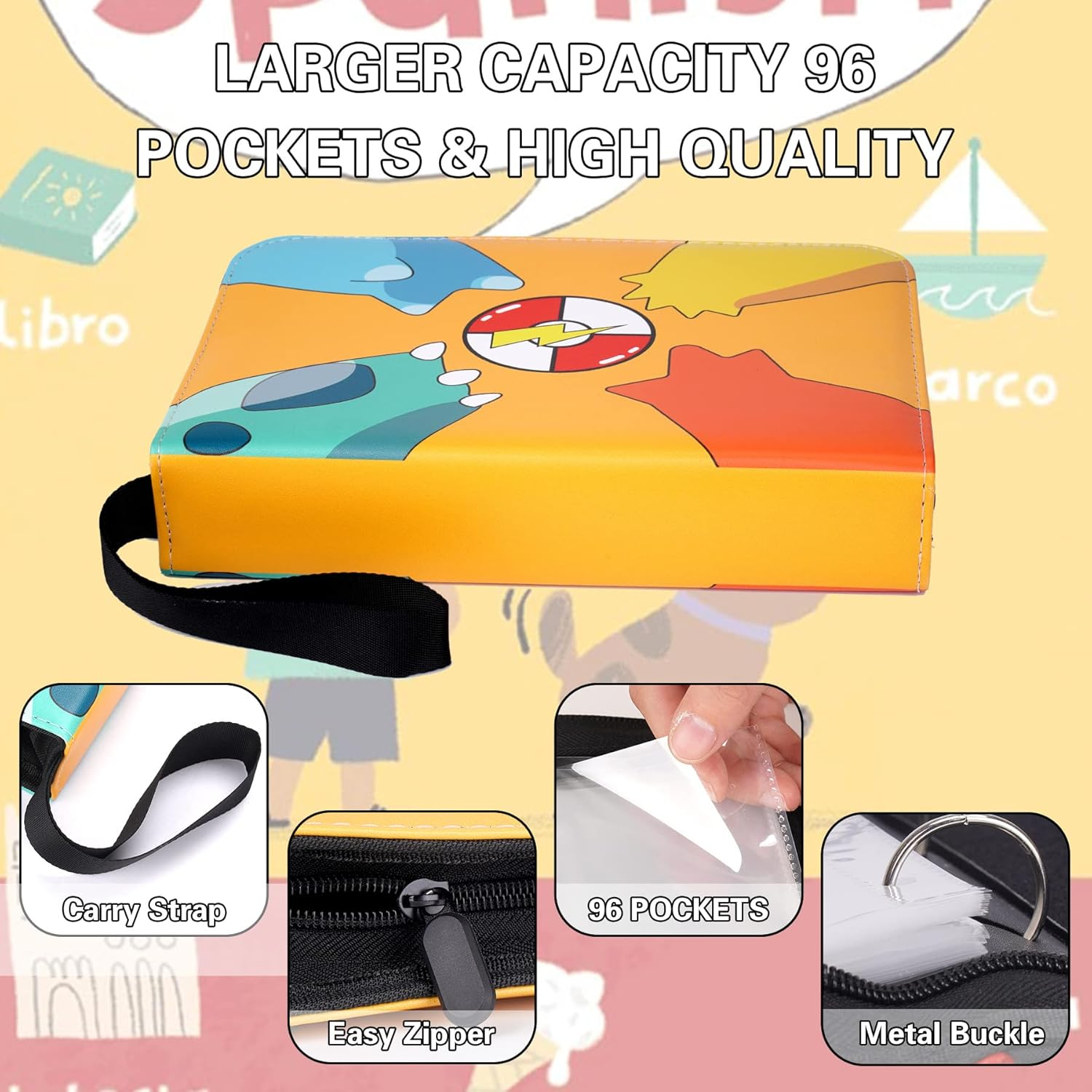 MGZNMTY Card Binder for Yoto Player Cards, Hold up to 96 Cards with Sleeves Binder 4-Pocket, Designed to Yoto Mini Cards Holder for Boys and Girls (Yellow) image number 3