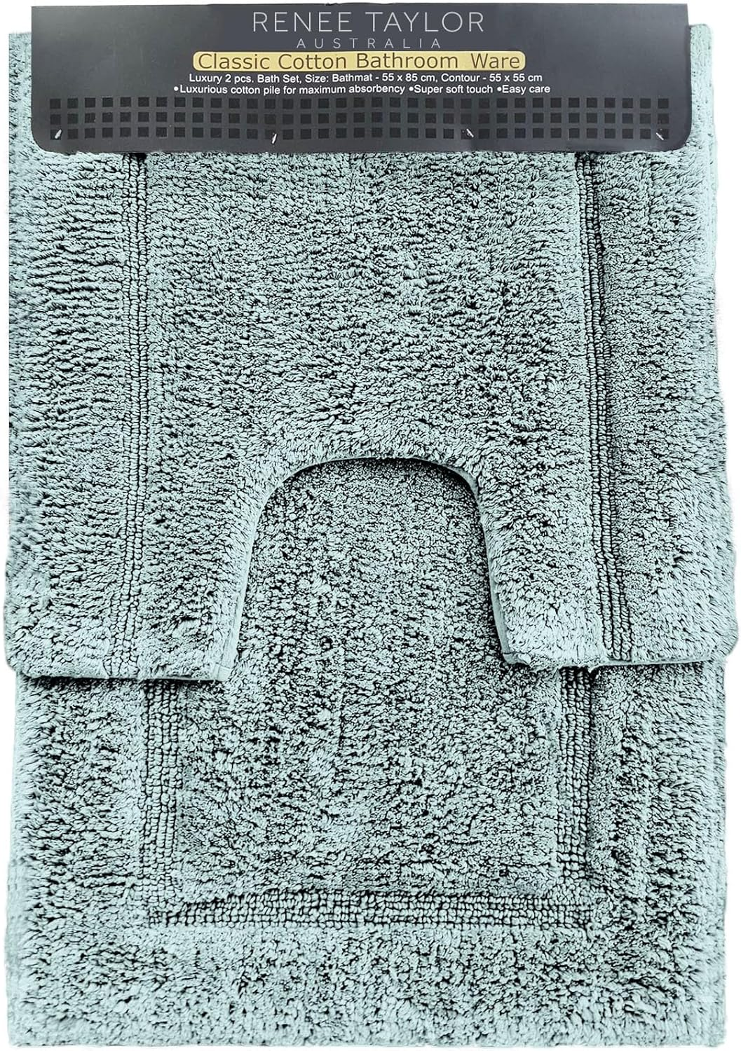 2Pc Renee Taylor Tufted Bath/Contour Mat Set Cotton 2200GSM Toilet/Shower Vapour