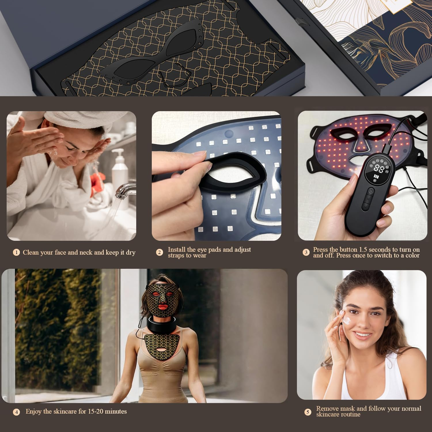 Red Light Therapy Face Mask for Face & Neck &ndash; 8 Light Modes with 850Nm NIR Infrared, 7-Color Beauty Light, Rechargeable Led Face Mask for Anti-Aging, Skin Firming & Radiant Glow at Home