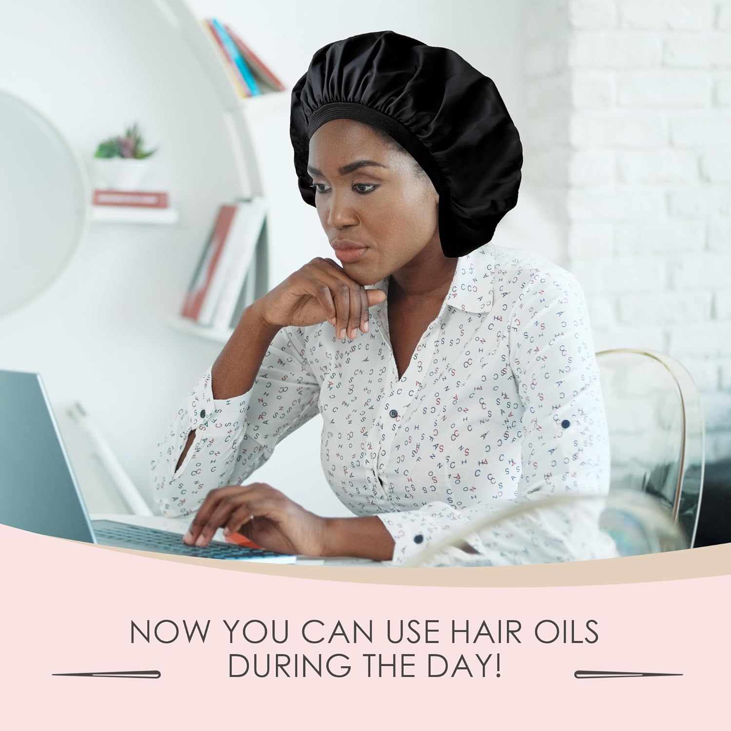 Reusable Oil Proof Nightcap, Protective Hair Bonnet and Shower Cap, Leakproof, Oilproof, and Waterproof, Black, Now 2 Sizes! image number 4