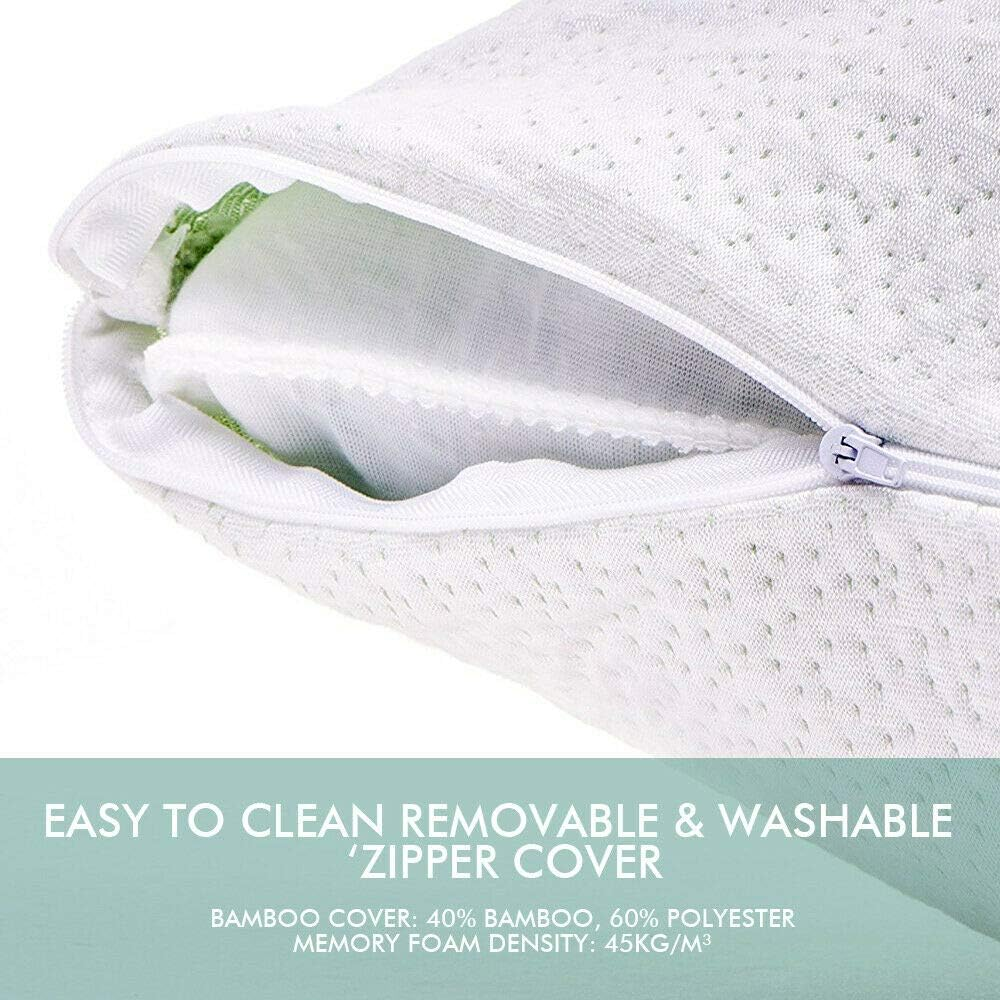 Dreamz 2X Memory Foam Pillow Shredded Cushion Sleeping Bed Pillows Breathable & Hypoallergenic Bamboo Cover with Zipper Moisture Wicking Back/Stomach/Side Sleeper Standard Size (70Cmx40Cm) image number 1