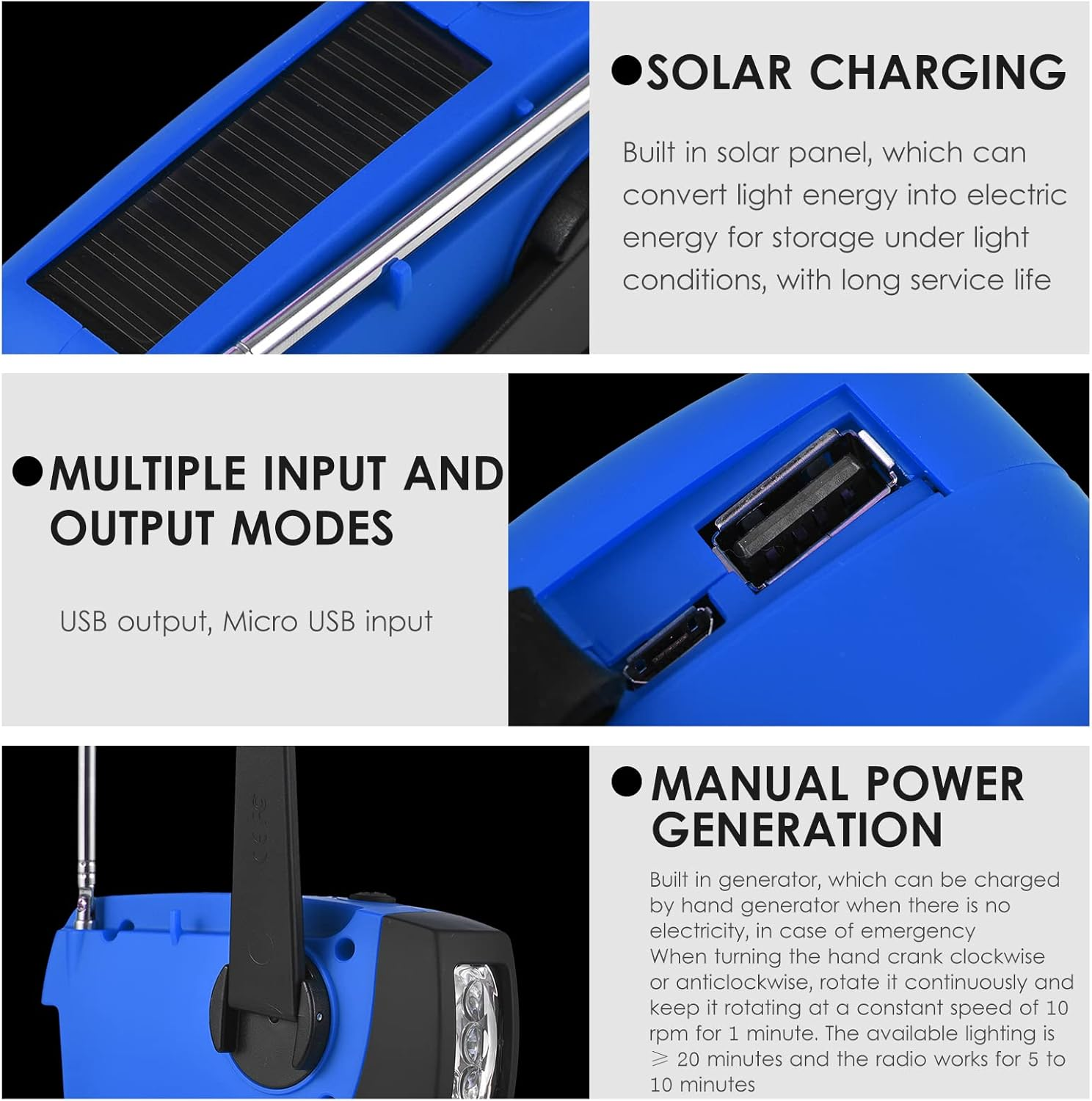 Nurdo Emergency Radio Hand Crank Solar Weather Radio AM/FM/NOAA Emergency Weather Radio Rechargeable Power Bank with Solar Charging&Hand Crank&Battery Operated LED Flashlight Cell Charger image number 1