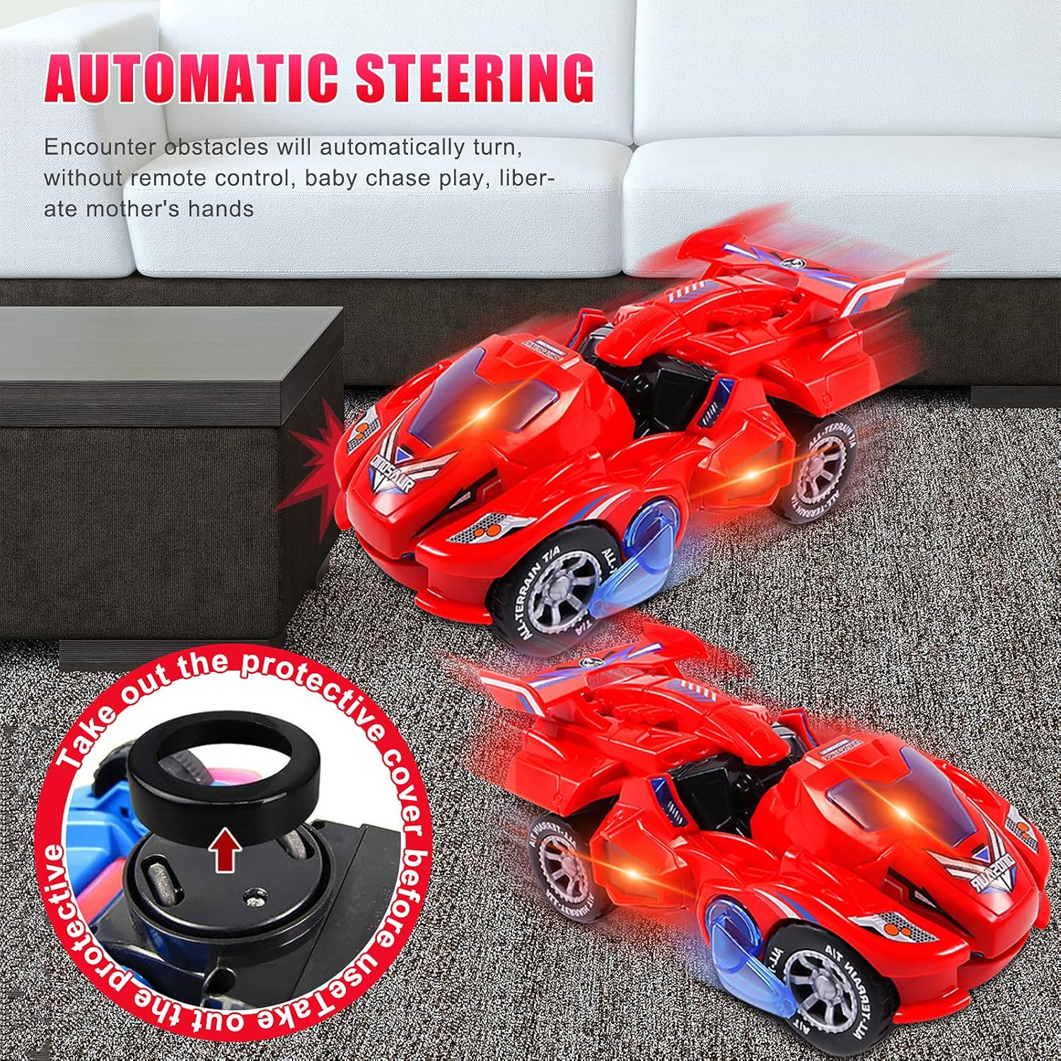 Transforming Dinosaur LED Car with Light and Music, Dinosaur Toys for Kids 3-5-7, Dino Toy Cars Christmas Birthday Gifts for Toddlers Boys Girls (Red) image number 2