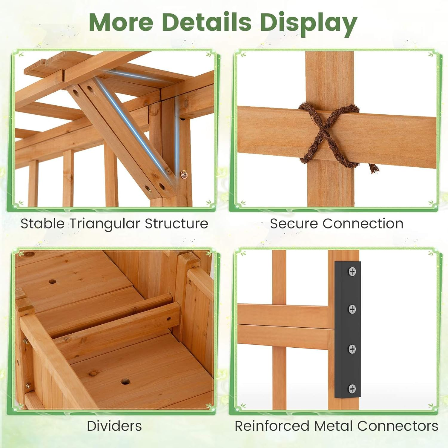 Costway 183 CM Tall Large Raised Garden Bed W/Lattice Trellis, Hanging Roof, Drainage Holes, Elevated Wooden Planter Box for Vine Climbing Plant Flower Herb Vegetable, Indoor Outdoor Patio Balcony - Coffee image number 7