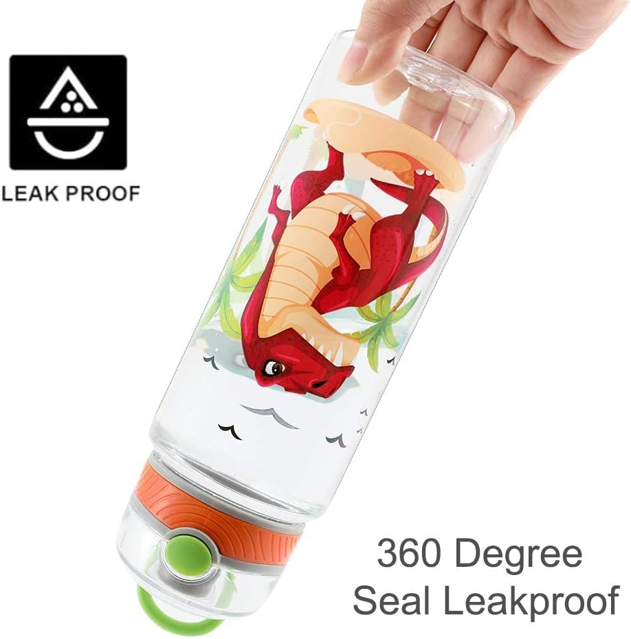 Home Tune 23Oz Kids Water Bottle for School Boys, BPA FREE Tritan, Leak Proof Flip Top Lid, Easy Clean, Carry Handle - Dinosaur - Flamingo image number 2