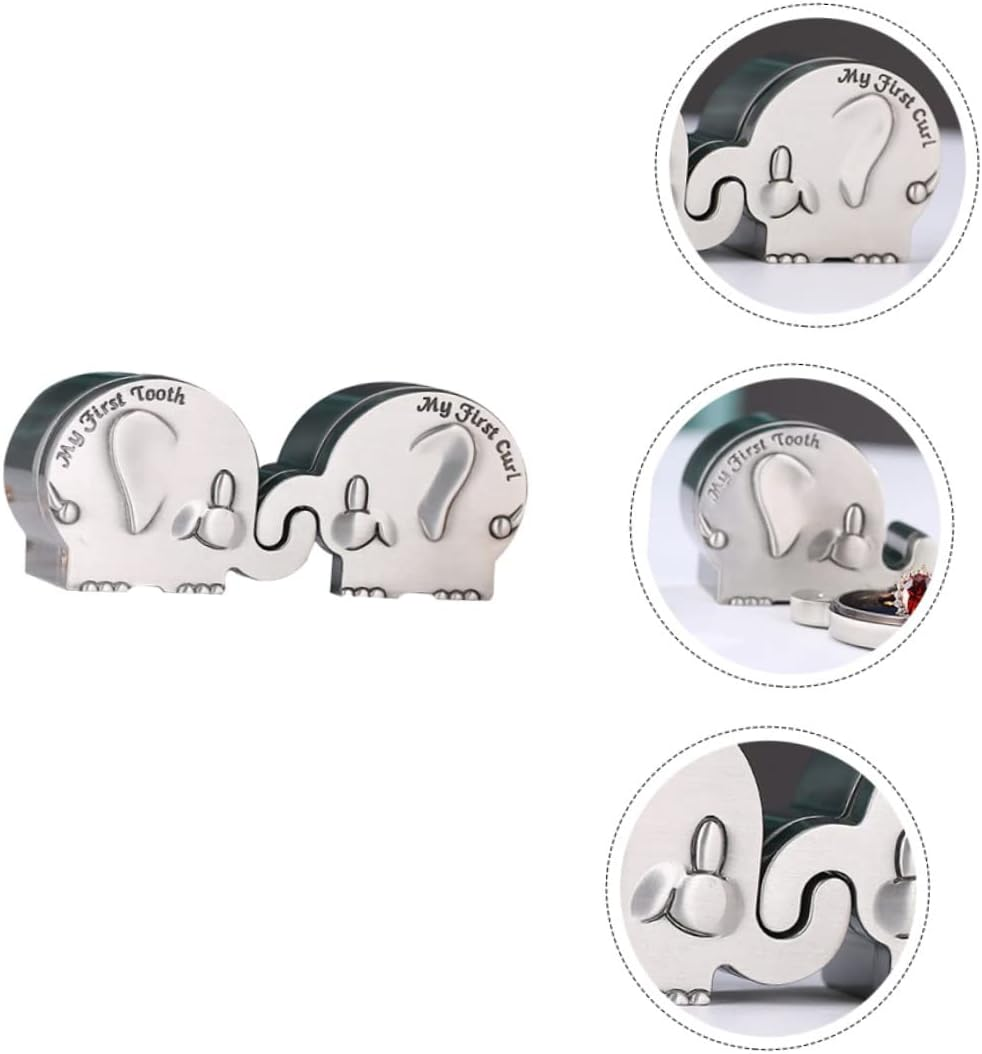 ERINGOGO Fetal Hair Collection Box Elephant Shape First Tooth and Curl Keepsake Box Silver Shower image number 3