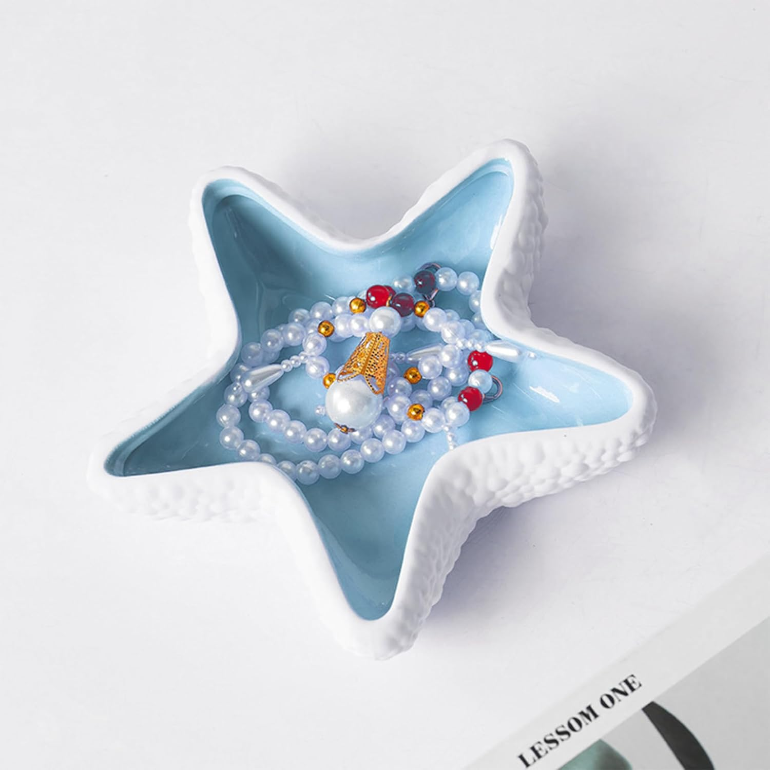 Ceramic Seashell Jewelry Dish Tray, Small Shell Trinket Dish, YITOBA Jewelry Holder Dish Plate for Rings Earring, Aesthetic Decorative Key Bowl, Ocean Beach Blue Coastal Room Decor (Blue) image number 4