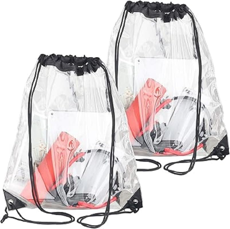 2 Pieces Clear Drawstring Bags, Waterproof Clear Bag for Stadium Colleges Sport Event Work Concert Security Approved, Drawstring image number 1