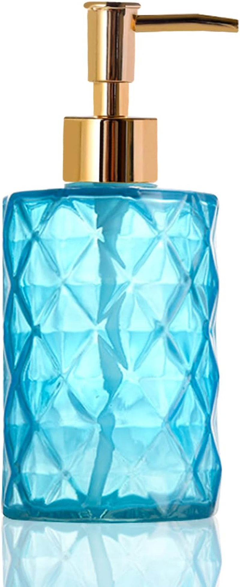 Glass Soap Dispenser,Crystal Refillable Wash Hand Liquid Clear Glass Bottle with Pump for Essential Oils, Lotions, Liquid Soaps,Dish Detergent(12 OZ Rose)