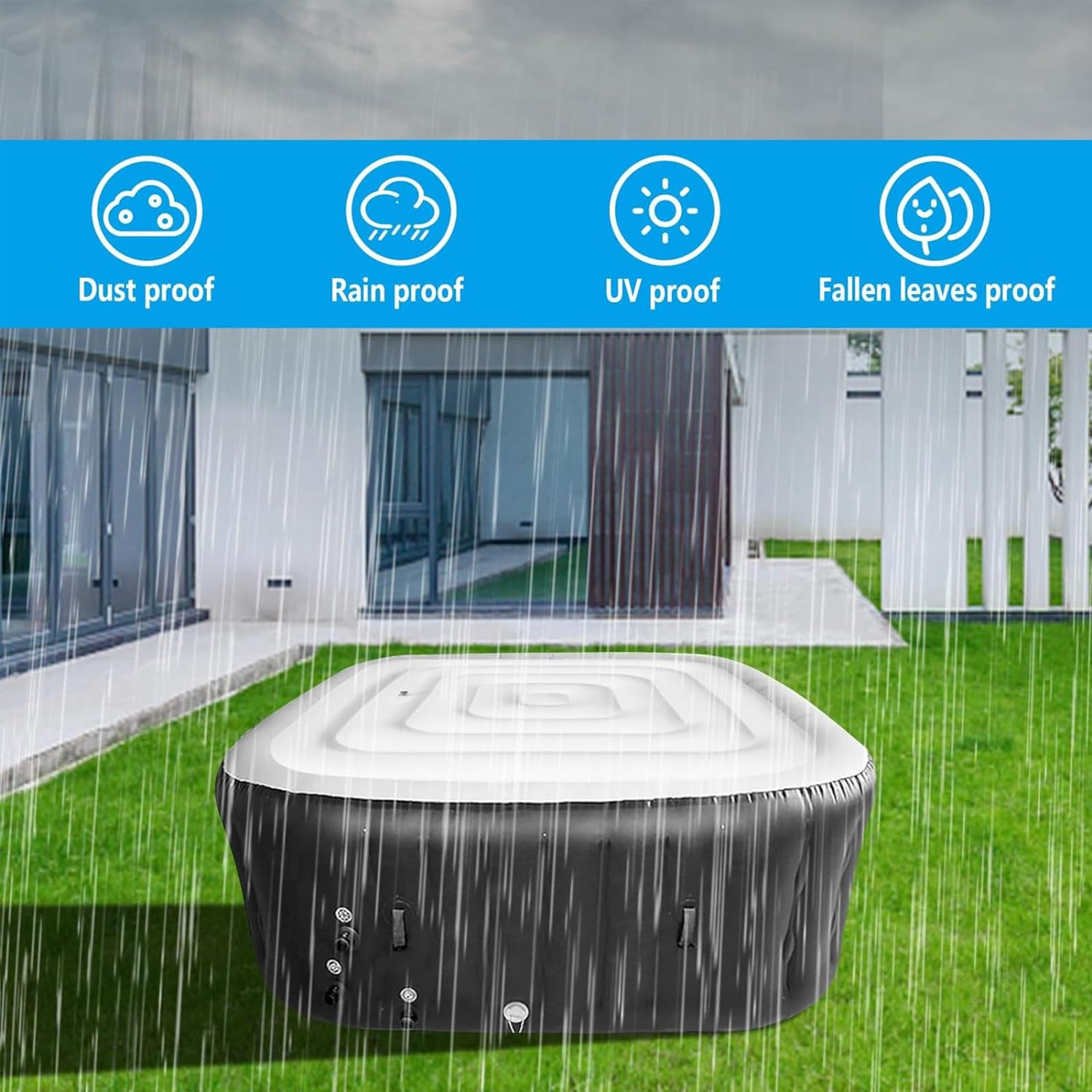 4.2 Ft Inflatable Hot Tub Cover, Rainproof Portable Hot Tub Cover Protector Foldable Hot Tub Lid Insulated Energy Saving Hot Tub Covers Replacement for Outdoor Inflatable Hot Tub image number 2