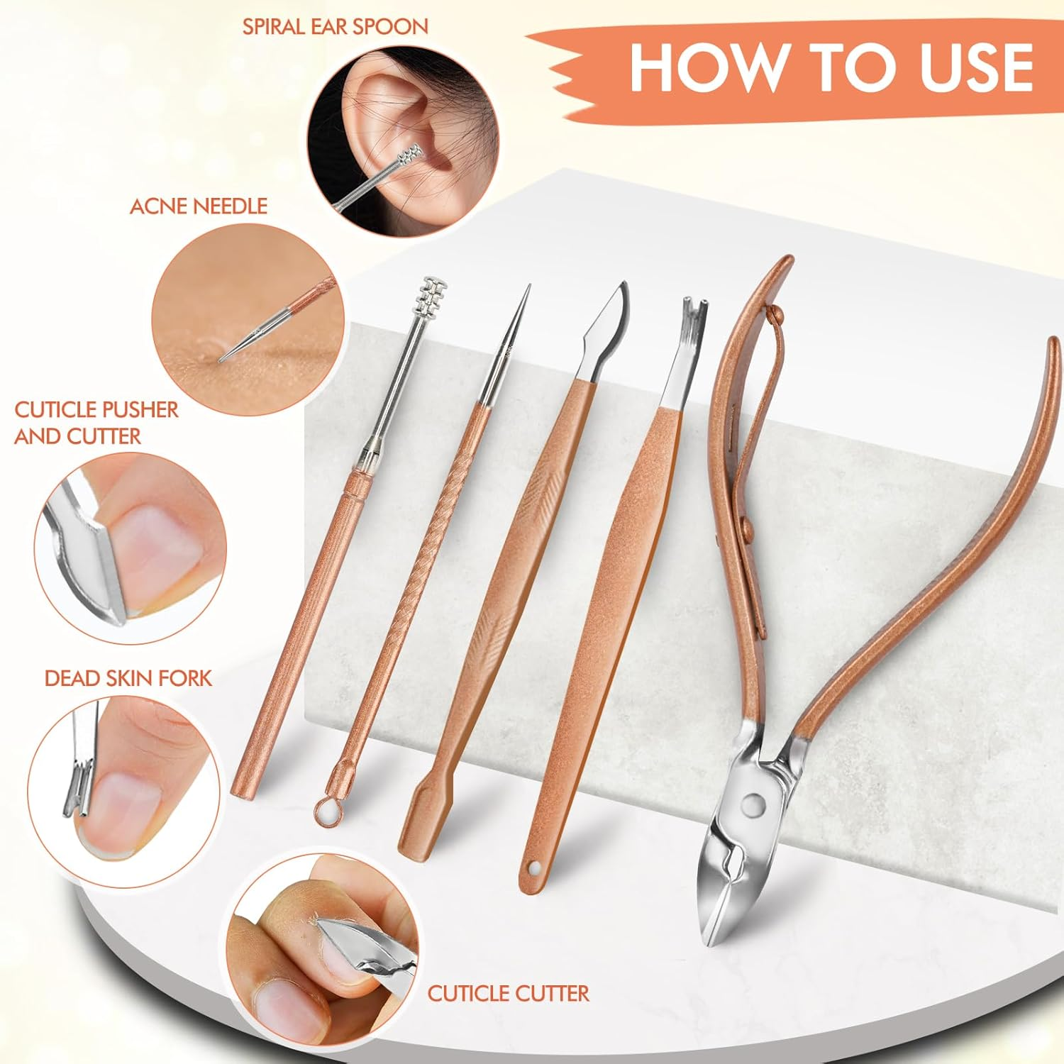 NINEMAX Manicure Set Nail Cutter Nail Clipper Kit 16Pcs Stainless Steel Rust Nail Manicure Set Manicure Kit, Travel Leather Case Sizes Nail Kit Pedicure Kit for Women Men Travel Home Gift Giving Green Visit the NINEMAX Store (Pink) - Blue image number 4