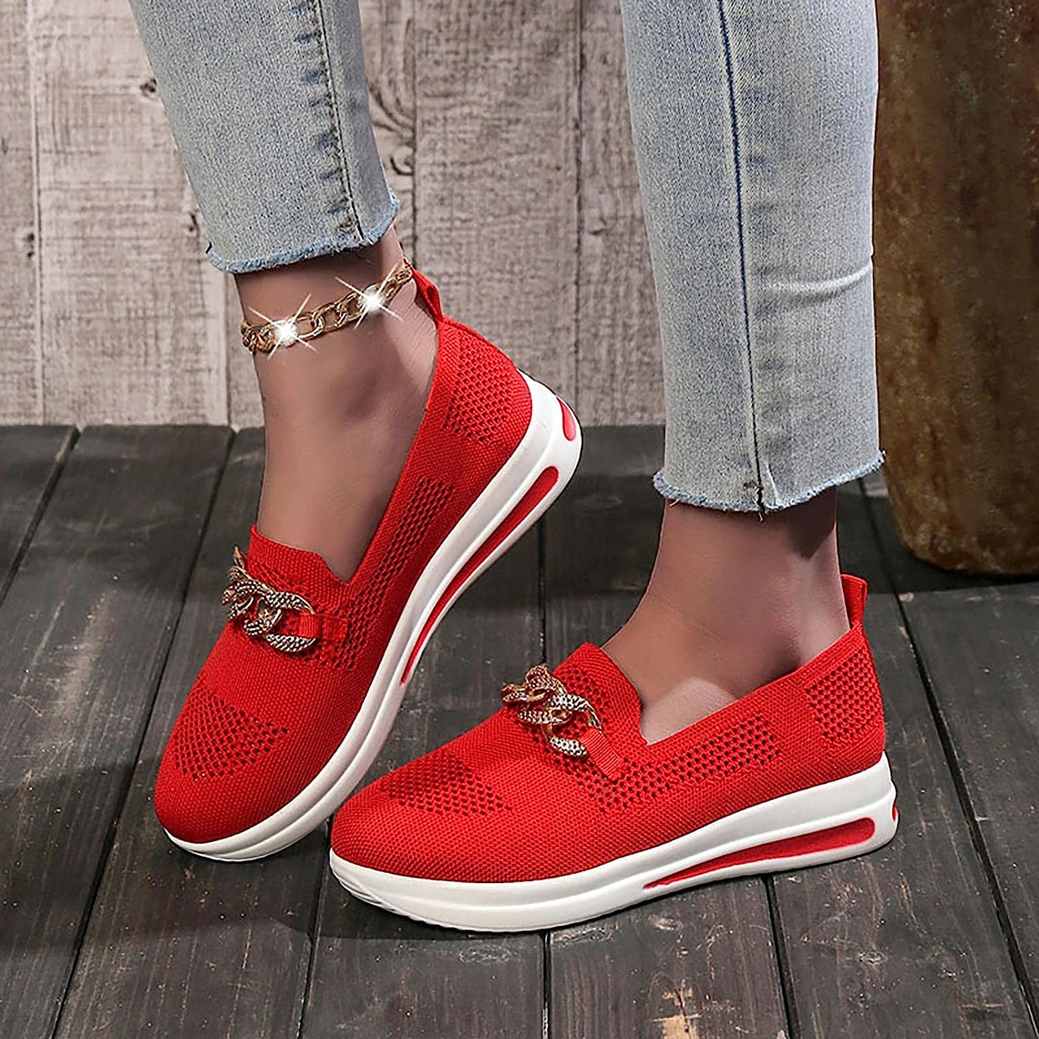 PUCHEN Walking Shoes for Women with Arch Support - with Arch Support Shoes for Women,Orthopedic for Gardening Work Fishing Leisure Shopping Red