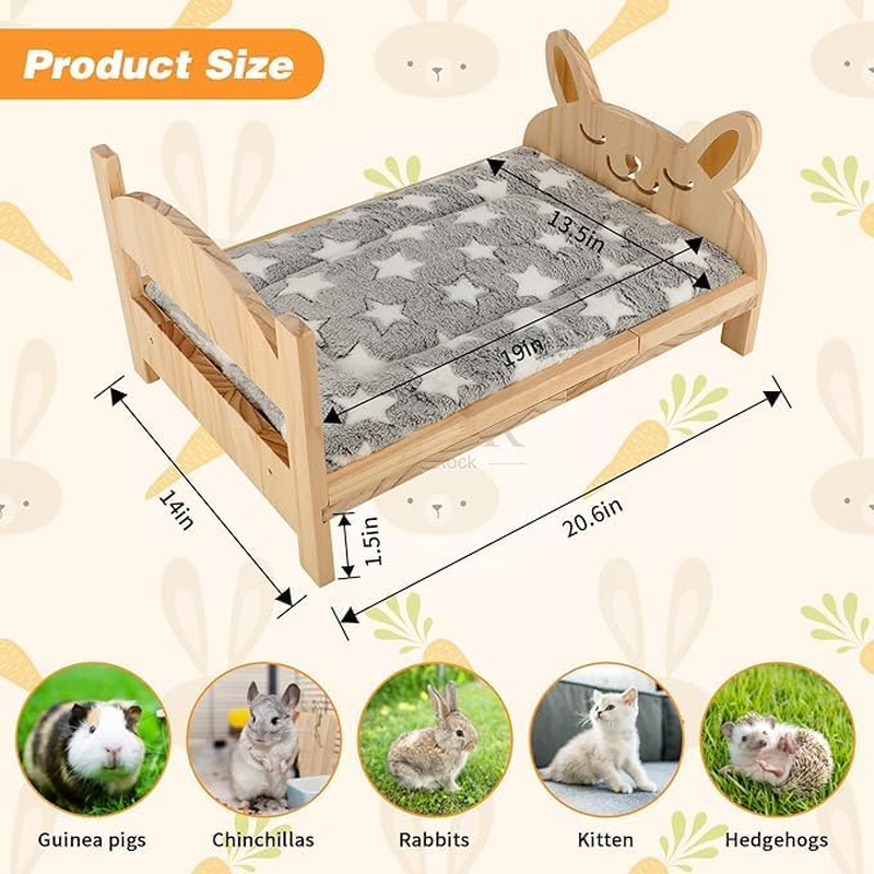 Large Wooden Rabbit Bed with Soft Mat, 2 in 1 Folding Pet Bed for Rabbit Guinea Pig Hamster Ferret Chinchilla Kitten Puppy Sleeping, Detachable Small Animal Bed image number 6