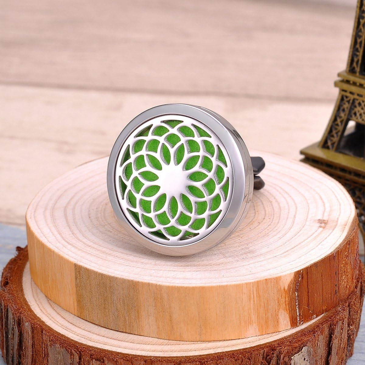 HOUSWEETY Car Air Freshener Aromatherapy Essential Oil Diffuser - Mum Stainless Steel Locket,12 Refill Pads image number 2