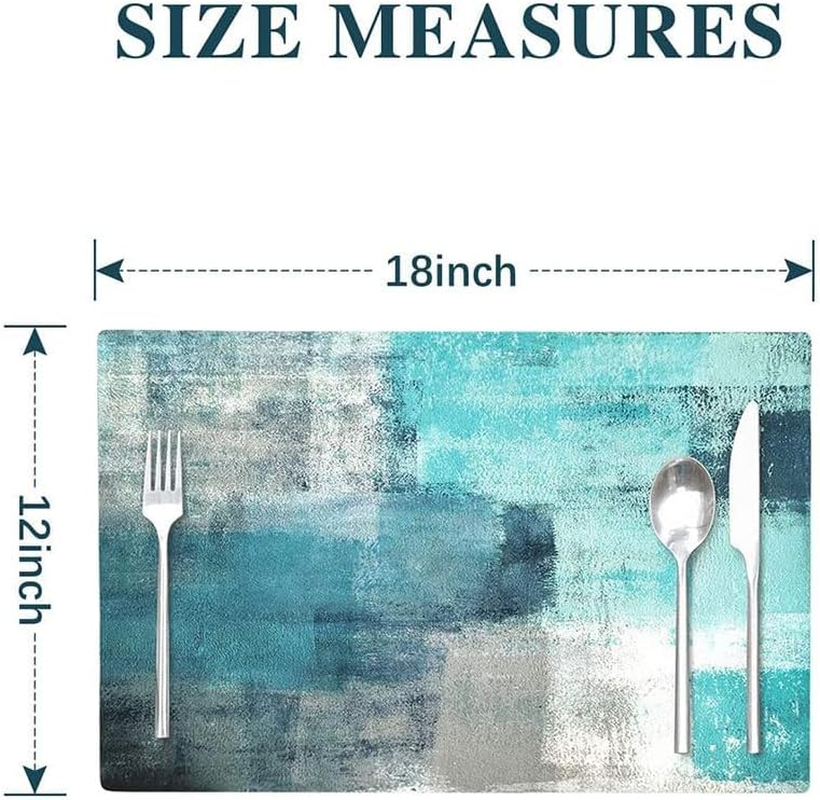 Linen Placemats Set of 4, Washable Modern Style Art Place Mats Set, Heat Resistant Non-Slip Table Mats Linen Teal Placemat for Cafe Dining Table Home Kitchen Decor (Turquoise Grey)