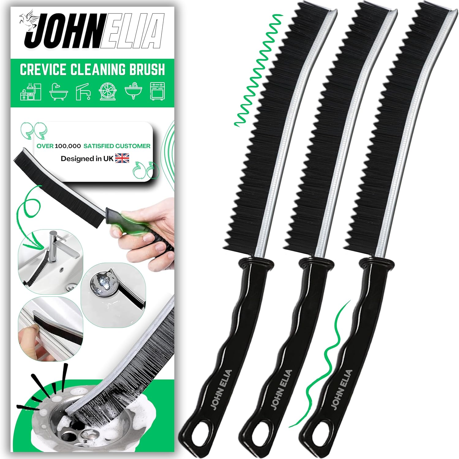 Crevice Cleaning Brush UK 3 Pcs Multifunctional Bathroom Cleaning Brushes for Small Spaces with Long Magic Brush Cleaner Grout Cleaner Brush - Groove Gaps Cleaning Brush (Extreme Wavy)