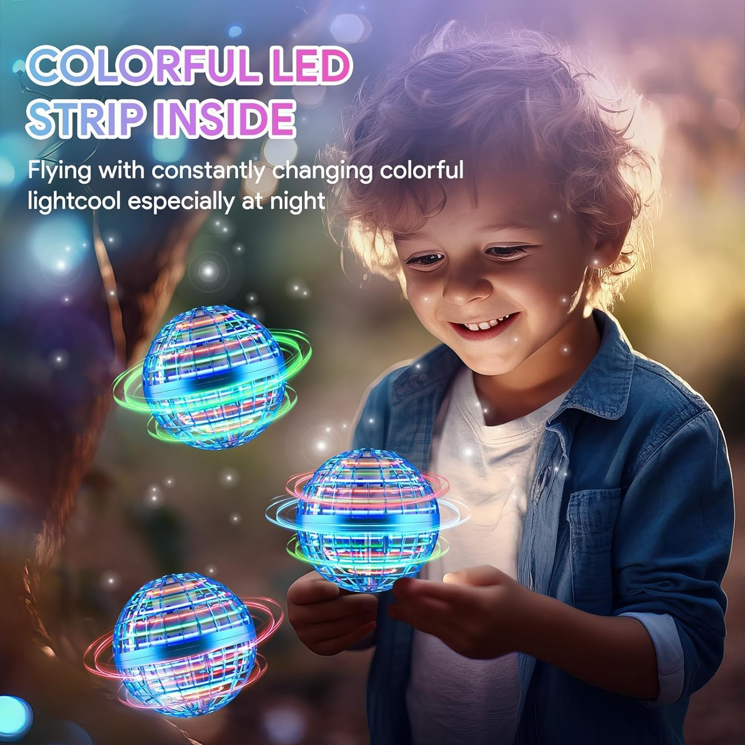 Lshfjnd Orbit Flying Toy, Ball Toy, Boomerang, Hand Controlled, 2023 Flying Spinner with Magic Lights, 6-10 Years, Teen, Blue, USB Charging Cable, Instruction Manual image number 6